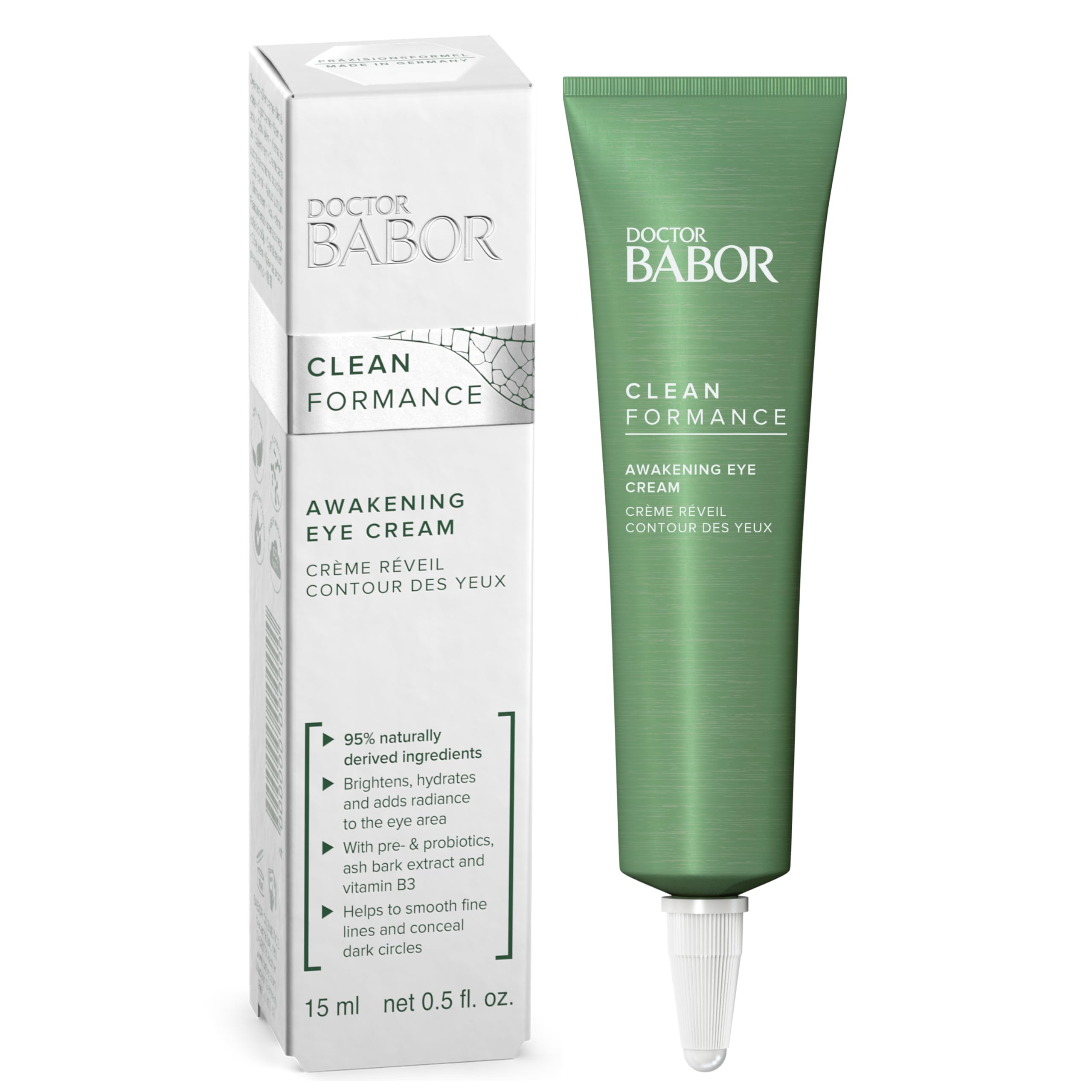 BABOR CLEANFORMANCE AWAKENING EYE CREAM, Luminating Probiotic Eye Treatment, with Hyaluronic Acid for Dark Circles, Puffy Eyes, and Bags, Clean Beauty, Vegan