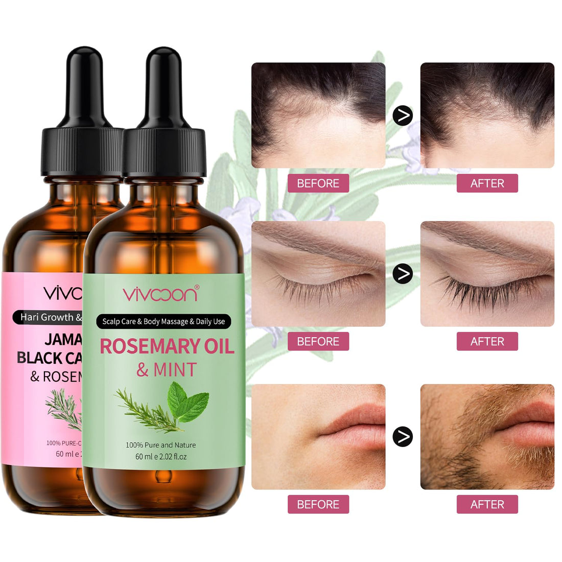 Organic Rosemary Mint & Jamaican Black Castor Oil 2 Packs with Gua Sha Tool, for Hair Growth & Body Massage Kit, 100% Pure, Natural, Cold Pressed Hair Oils, Womens Gift