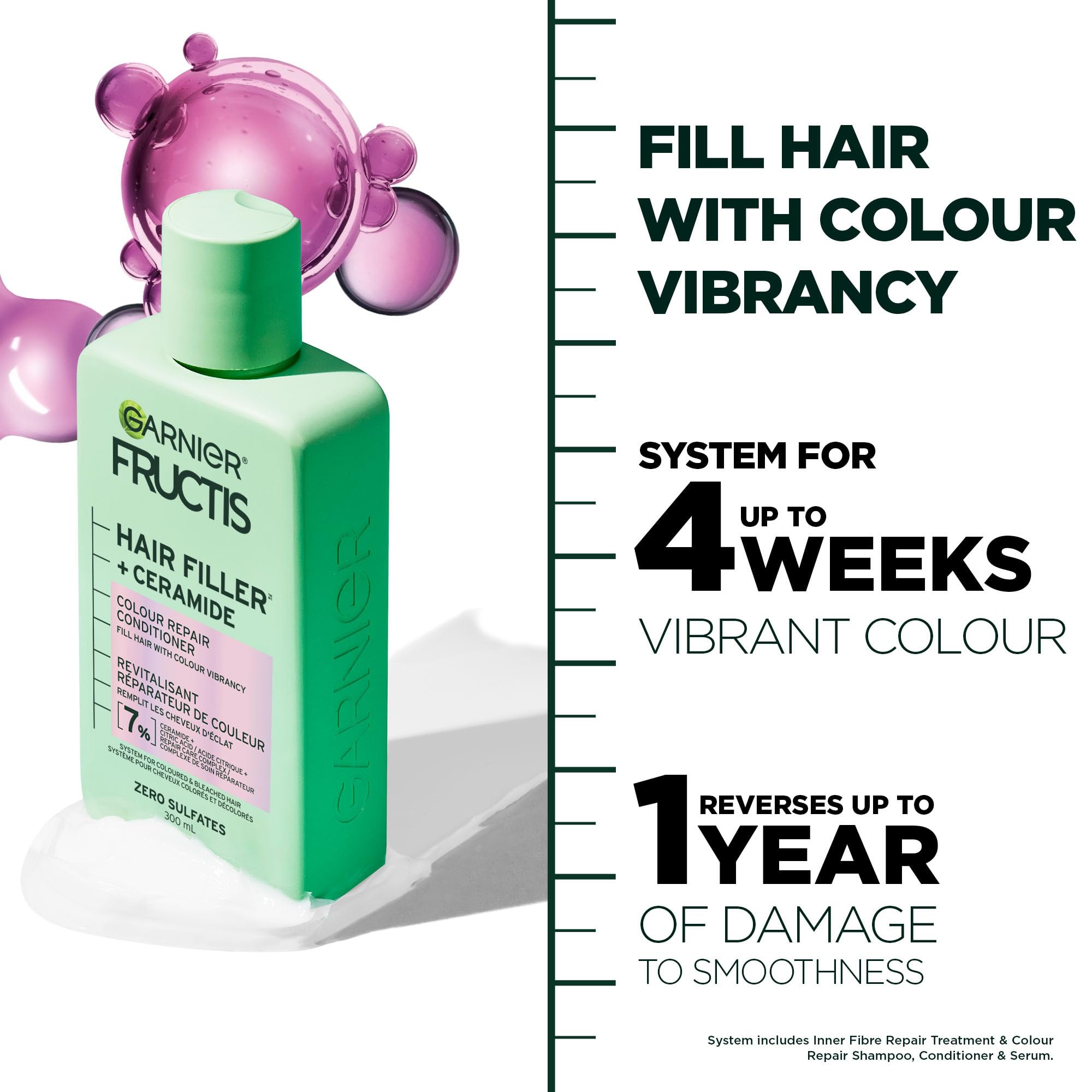 Garnier Fructis Hair Filler Color Repair Conditioner with Ceramide, Smoothing & Sulfate Free Conditioner for Colored, Bleached Hair, 10.1 Fl Oz, 1 Count