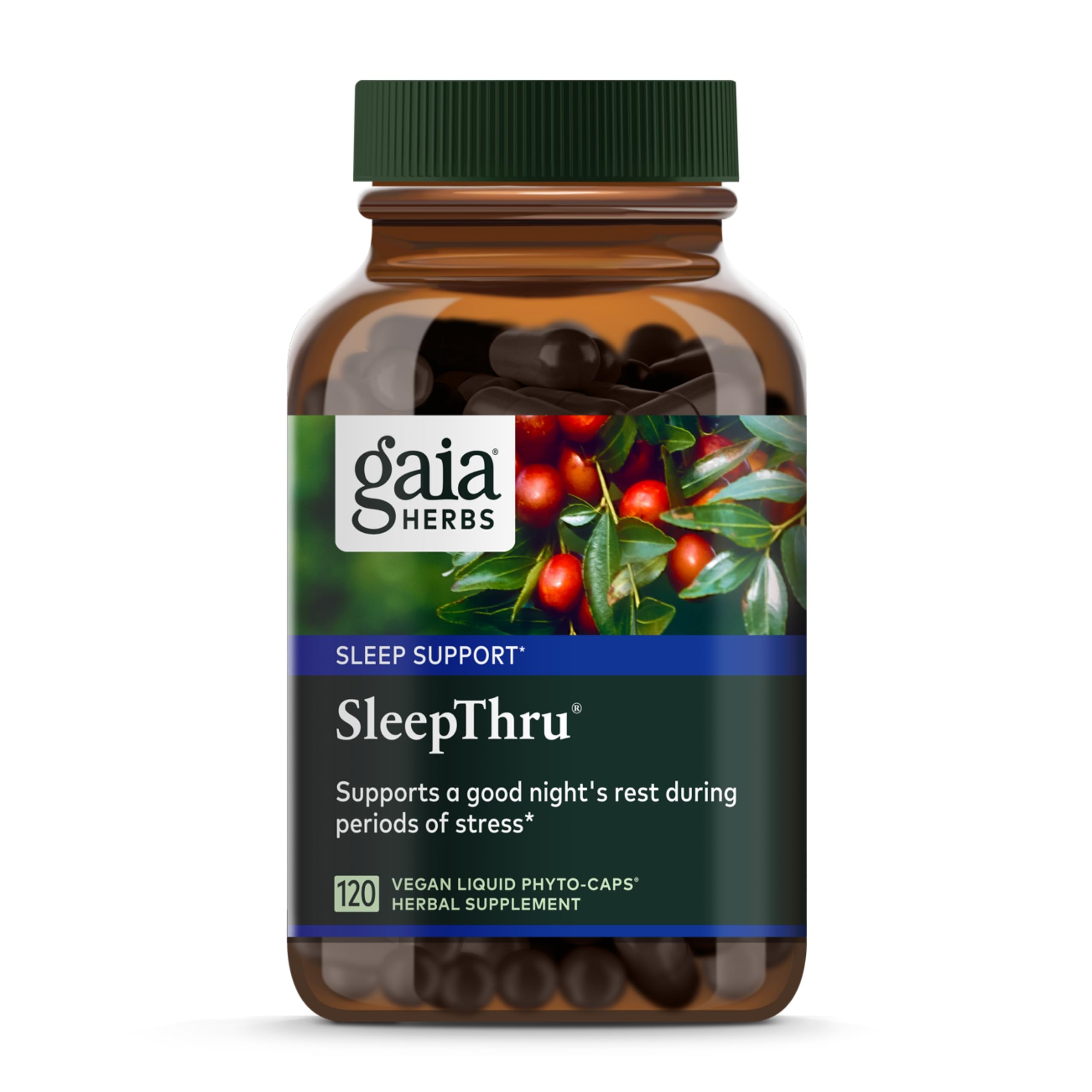 Gaia Herbs SleepThru - Natural Sleep Support Supplement with Organic Ashwagandha Root, Organic Magnolia Bark, Passionflower, and Jujube Date - 120 Vegan Liquid Phyto-Capsules (60-Day Supply)