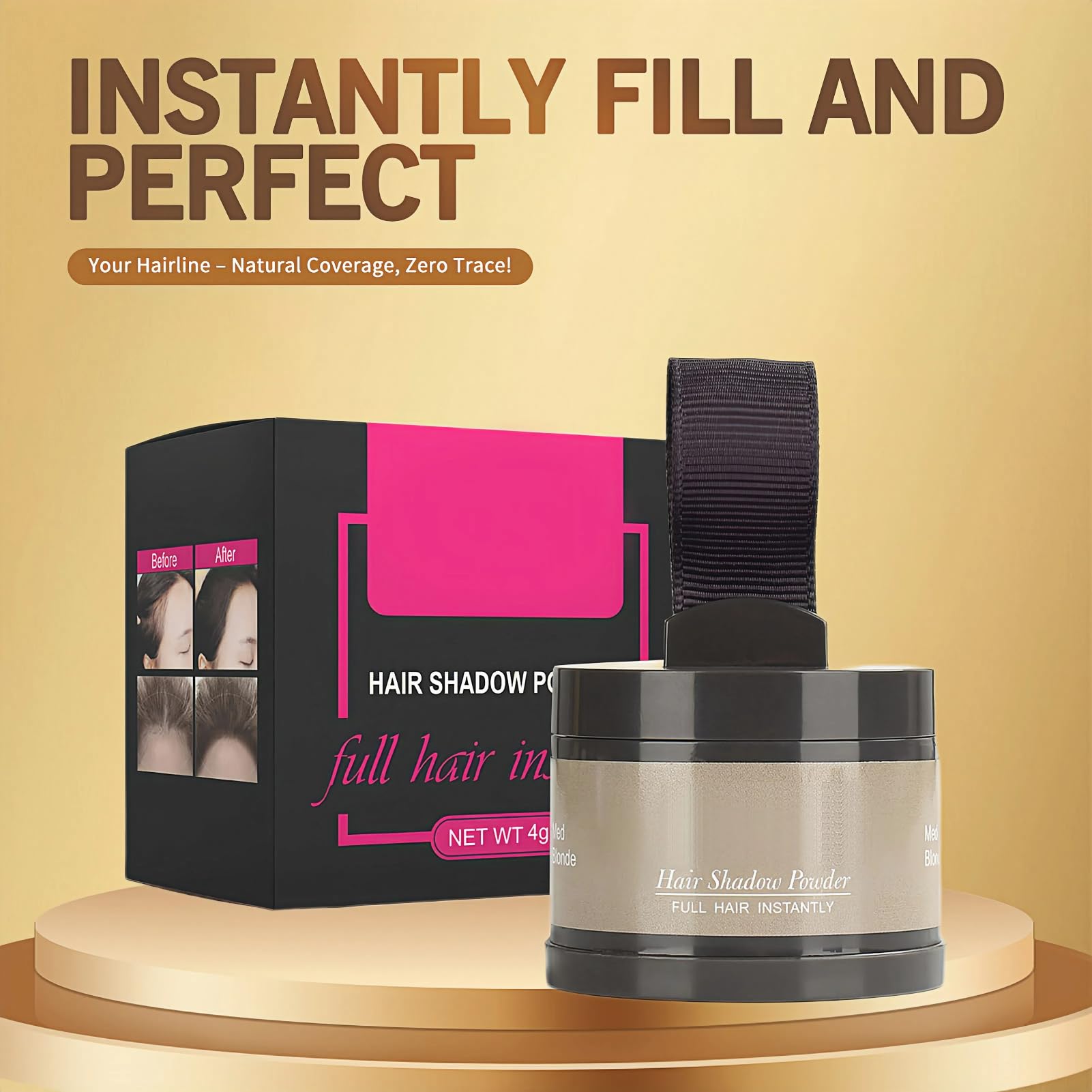 gowwim Hairline Powder (Med-Blonde) Instantly Hair Color Shadow Cover Gray Hair Root, Hair Touch-Up, Thin Hair Powder 0.14 Ounce