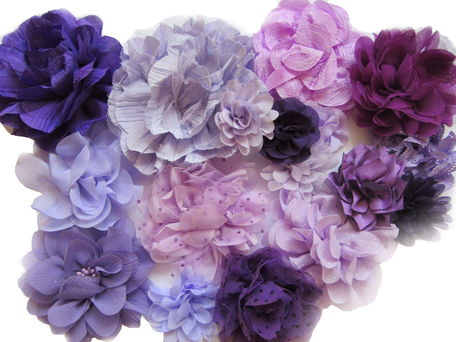 YYCRAFT 15pcs Purple/Lavender Chiffon Lace Hair Flower for Girls Headband Baby Flowers Bows,Crafts,Party Decoration(2-4.5)