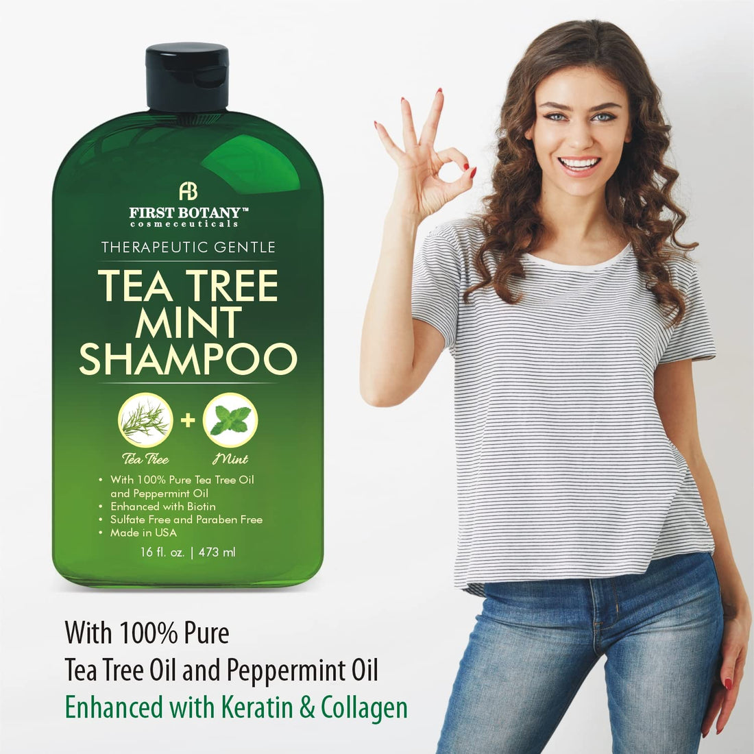 First Botany, Tea Tree Oil Shampoo 16 fl oz - Anti Dandruff Shampoo Natural Oil cleanser For Dry Itchy & Flaky Scalp - Sulfate Free Paraben Free Cleanser - Prevents Head Lice & Thinning