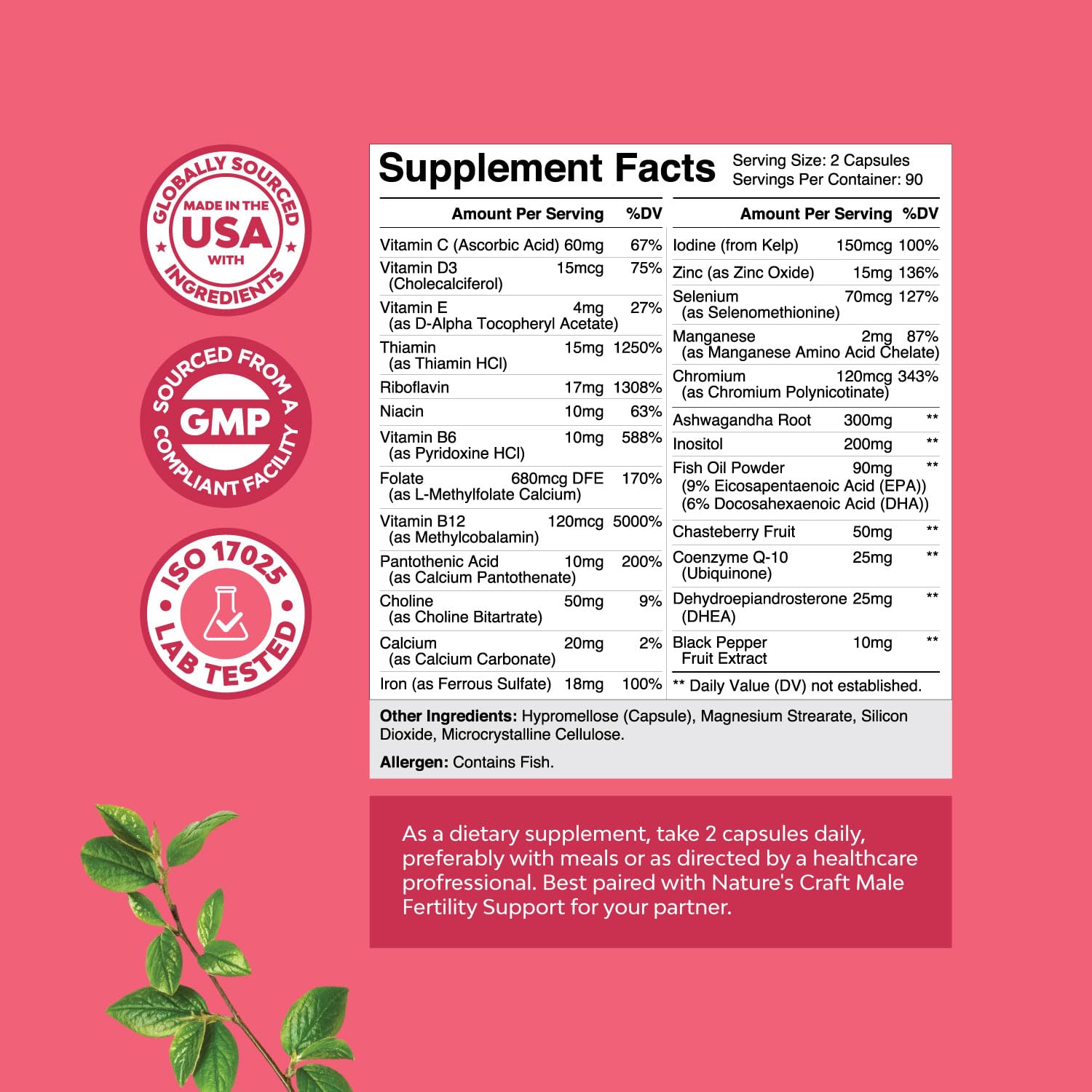 Fertility Supplement for Women with Prenatal Multivitamins - Female Fertility Support with Prenatal Choline Inositol Folate Chasteberry and CoQ10 Fertility Blend for Women to Promote Faster Conception