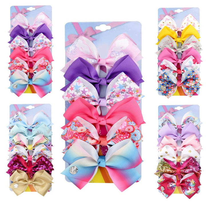 [6Pack/Set] 4.7 Inch Sparkle Mermaid Rainbow Colorful Hair Bows Clips Grosgrain Ribbon Alligator Accessories (Model-8)