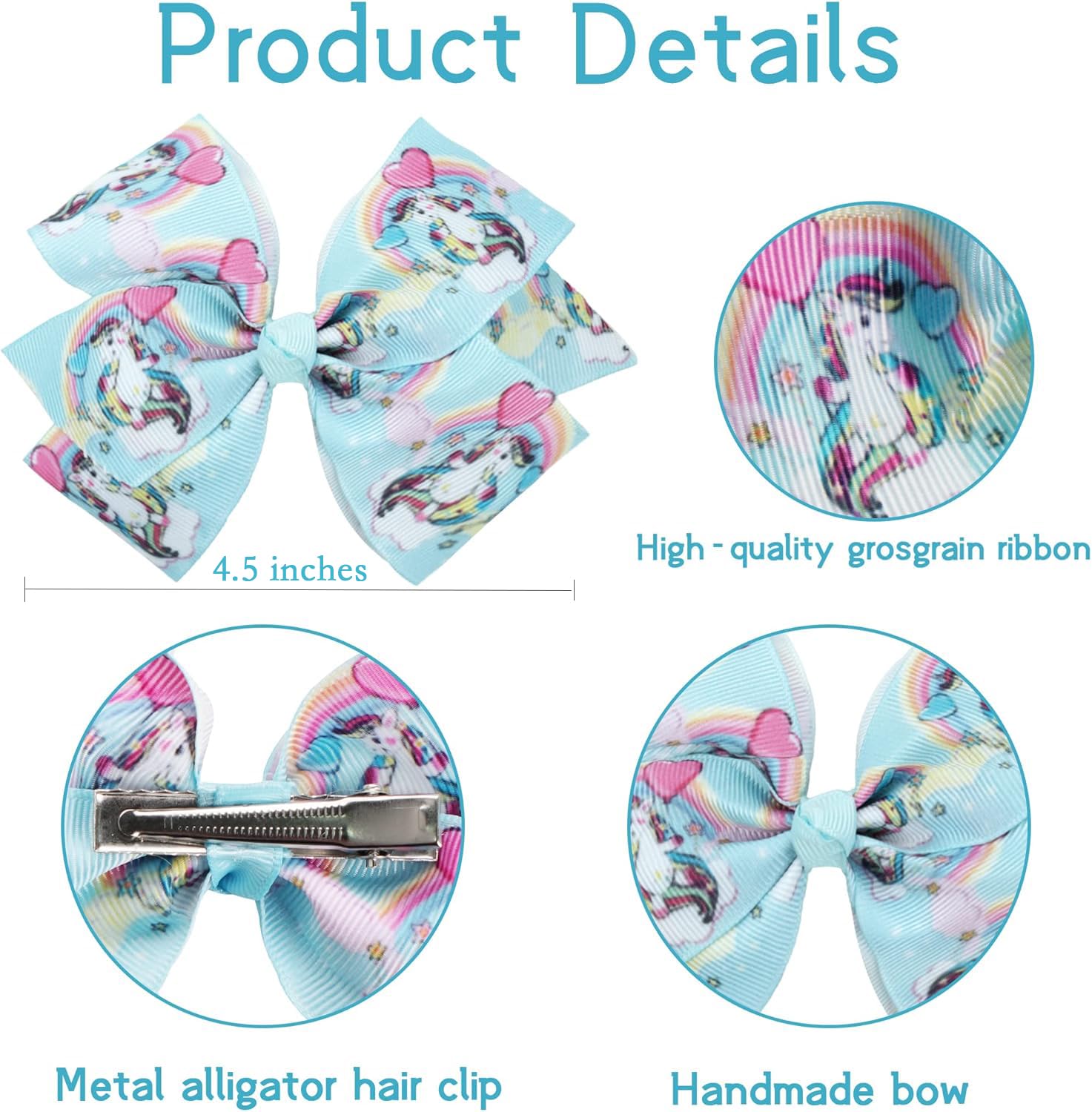 24PCS 4.5Inch Bows for Girls Boutique Grosgrain Ribbon Rainbow Hair Bow Alligator Hair Clips Pigtail Bows Unicorn Hair Clips for Baby Girls Toddler Kids Children Teens in Pairs…