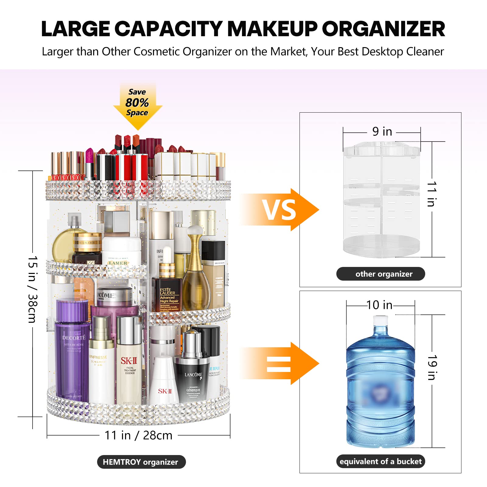 HEMTROY 360 Degree Rotating Makeup Organizer, Extra Large Capacity Organizador De Maquillaje, Removable 7 Layers Lipstick Organizer Cosmetic Storage Cases Perfume Organizer for Vanity (Glitter)