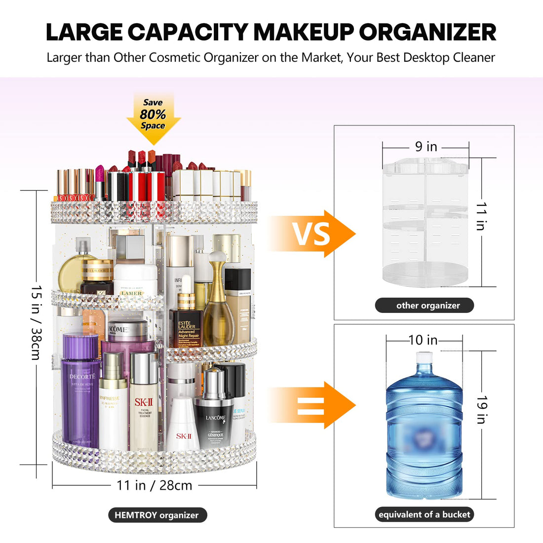 HEMTROY 360 Degree Rotating Makeup Organizer, Extra Large Capacity Organizador De Maquillaje, Removable 7 Layers Lipstick Organizer Cosmetic Storage Cases Perfume Organizer for Vanity (Glitter)