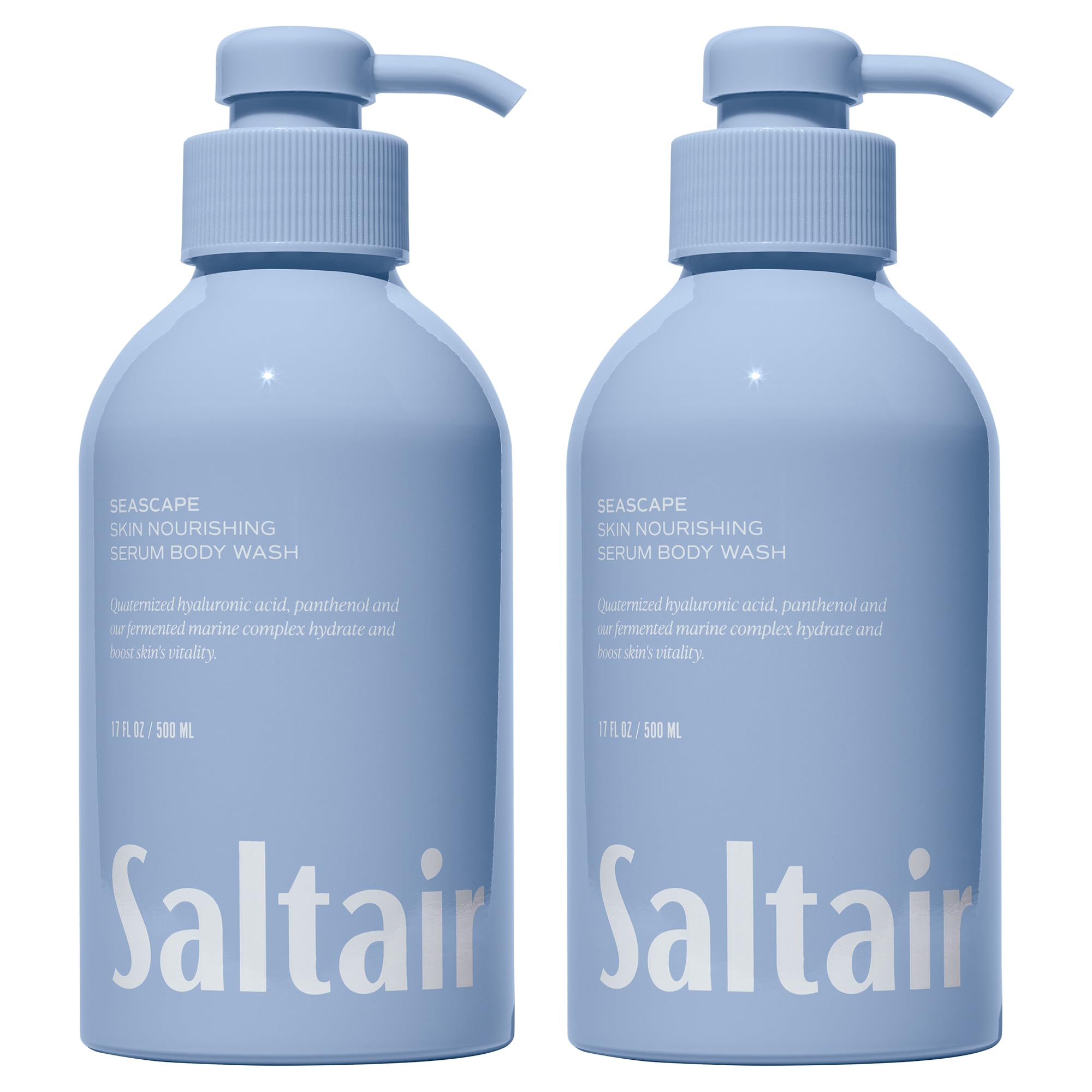 Saltair Body Wash, Seascape 2-Pack. Moisturizing Body Cleanser with Monoi Oil and Cupuacu Butter. Luxury Shower Gel for Women and Men. Vegan, Cruelty-Free, Paraben-Free. 2x 17oz Pump Bottles