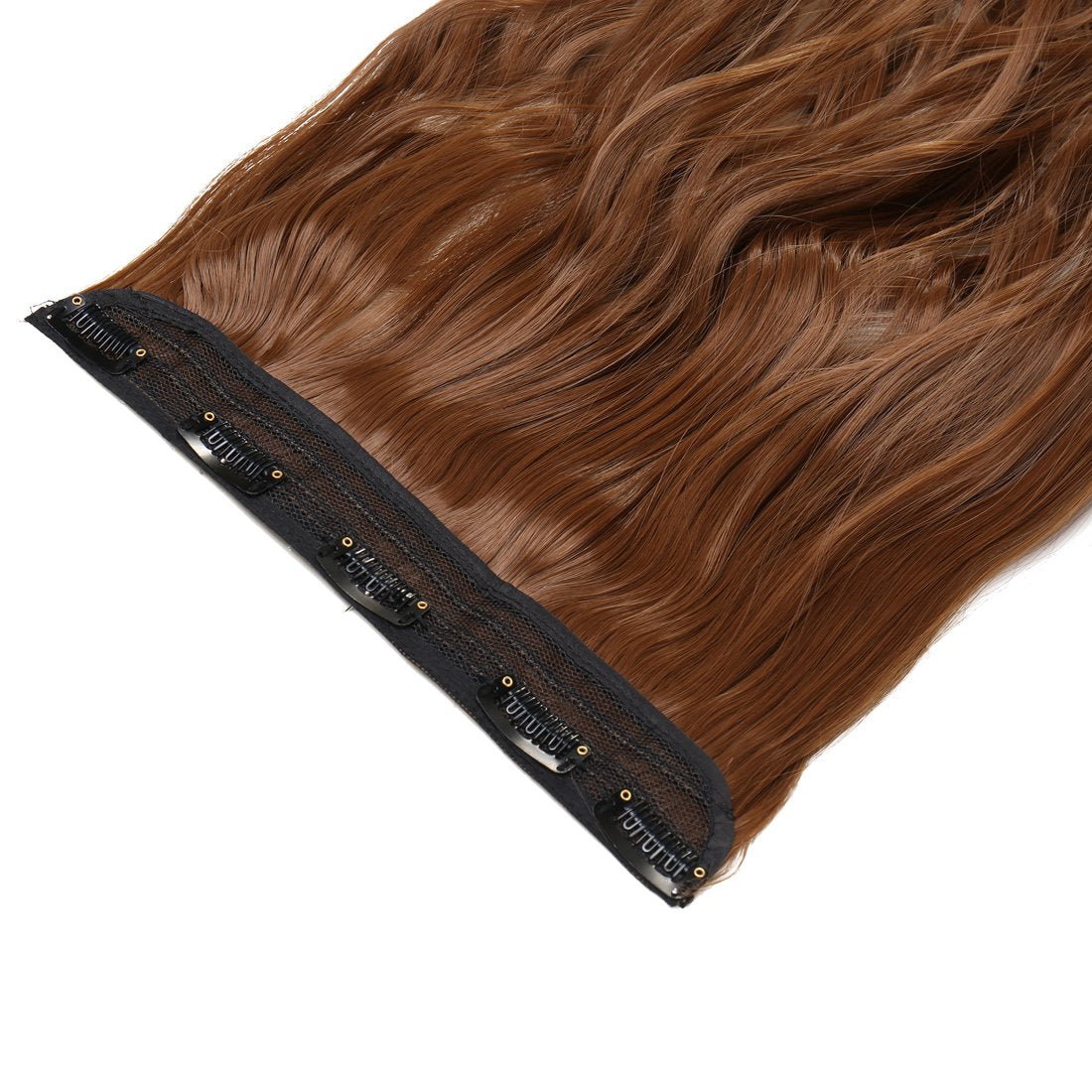 Clip in / on Hair Extension 5 Clips One Piece Full Head Hairpiece Synthetic Heat-Resistant Hair For Party/Halloween For Women Girls Teen (27curly,light brown)