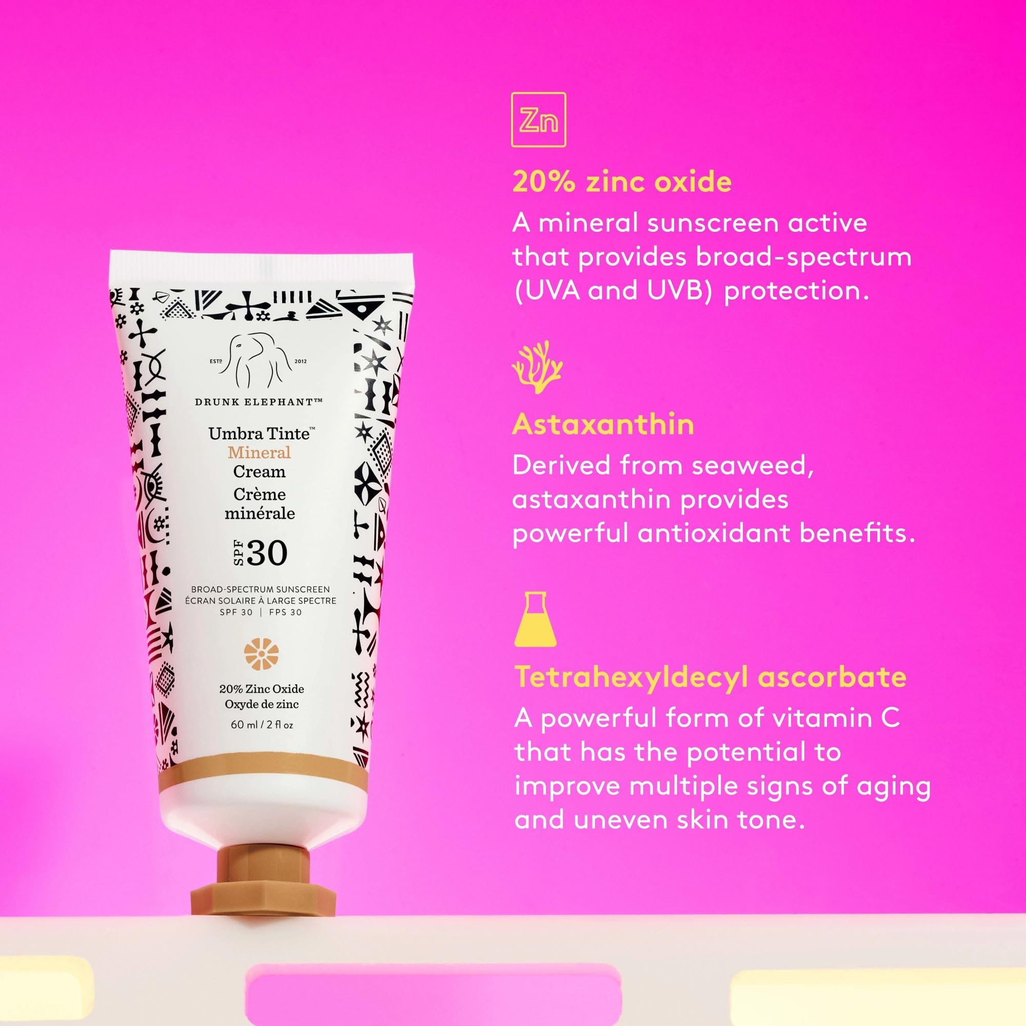Drunk Elephant Umbra Tinte Mineral Cream (SPF 30) - 60 ml/2 fl oz - Mineral Sunscreen - Clean Clinical Skincare - Cruelty-Free - Dermatologist-Tested - Free of Essential Oils, Silicones, and Fragrance