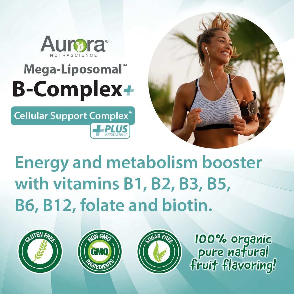 Aurora Nutrascience, Mega-Liposomal B-Complex + Vitamin C, Supports Energy, Immune & Nervous System Health, Gluten Free, Non-GMO, Sugar-Free, Organic Fruit Flavor, 16 fl oz (480 mL)