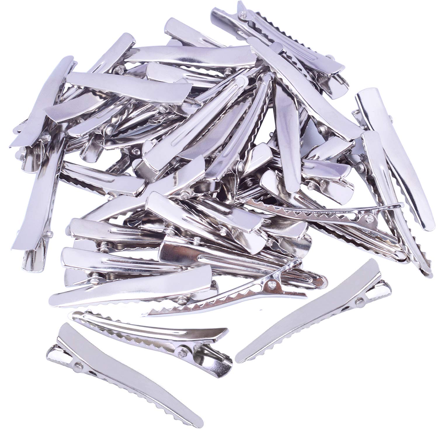 BronaGrand 100 Pieces Metal Alligator Hair Clips Pins with Teeth,Length 4.5cm,Blank Silver