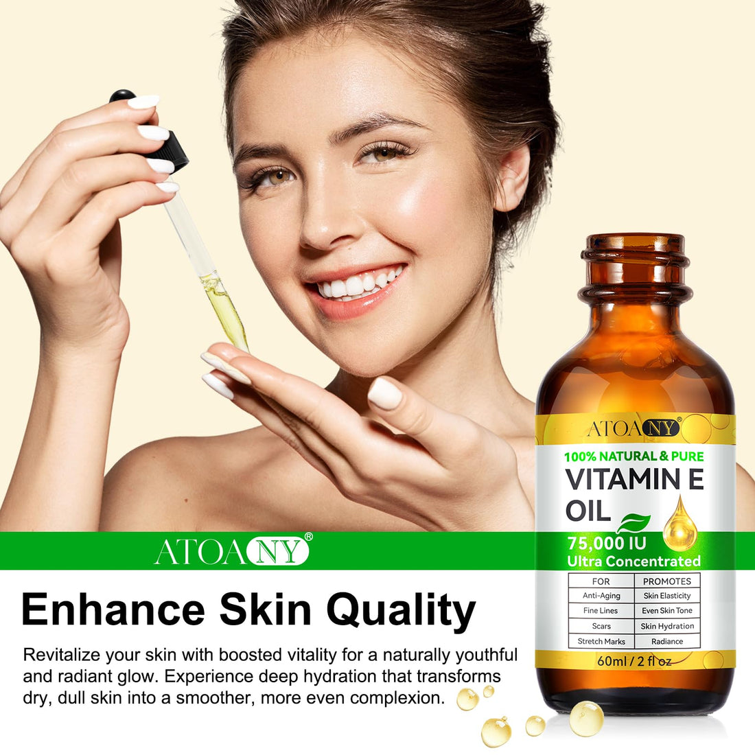 FlameBeauty Vitamin E Oil 75,000 IU - Pure & Natural Skin & Hair Care - Moisturizing for Face, Body, Sars and Scalp 2 Fl Oz