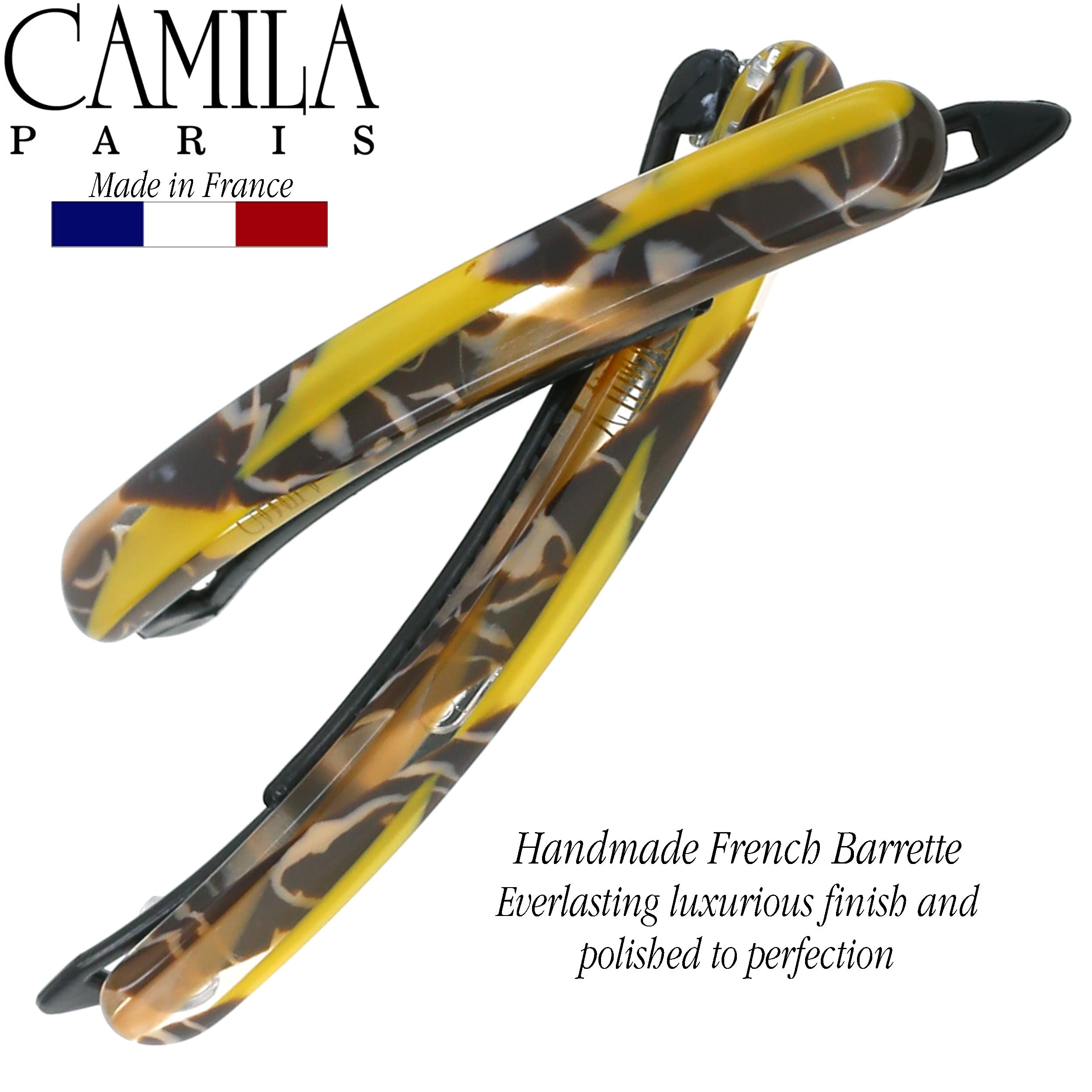 Camila Paris CP3374 French Hair Slides Clips for Women, Handmade, Girls Side Slide-in Barrette Clip, Hair Accessories for Women. Strong Hold No Slip Grip Fashion Durable and Styling, Made in France
