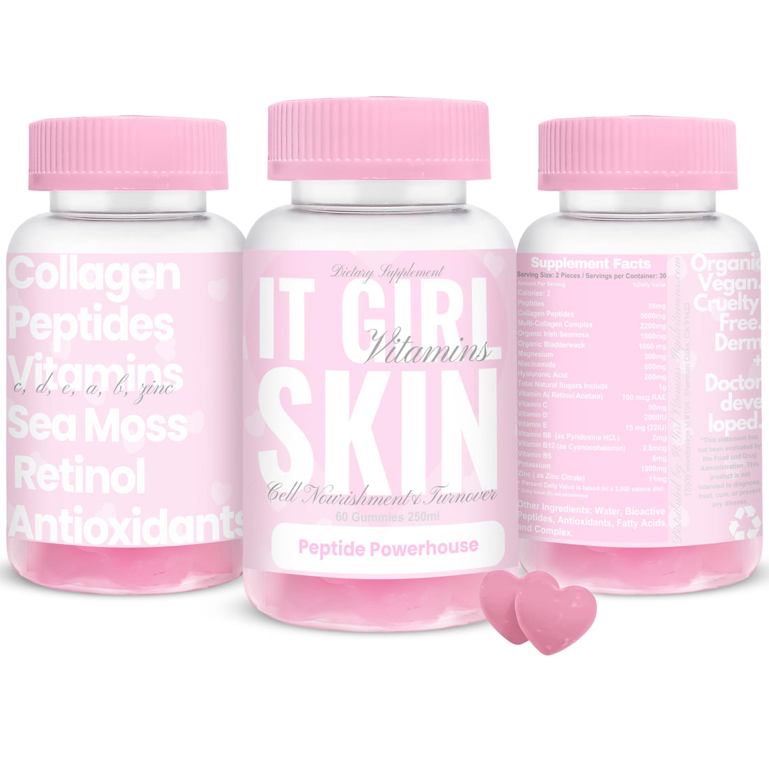 Multi Collagen Peptides Gummies for Women, Vegan Skin Supplement - Retinol, Hyaluronic Acid, Sea Moss, Vitamin C & Antioxidants for Anti-Aging, Hydration, Glow, Acne, Spots, Edible Korean Skin Care