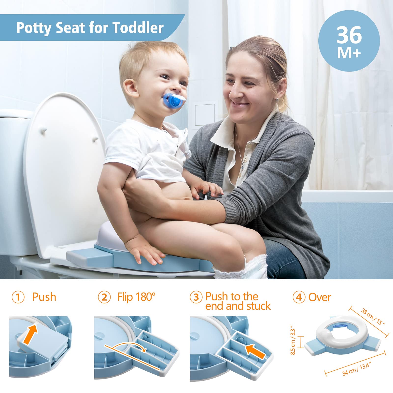 MCGMITT Potty Training Toilet Seat for Toddlers Boys Girls, Portable Baby Toilet Folding Kids Potty Chair Cover with Splash Guard for Travel, Including 3 Non-Slip Feet and Storage Bag (Blue)