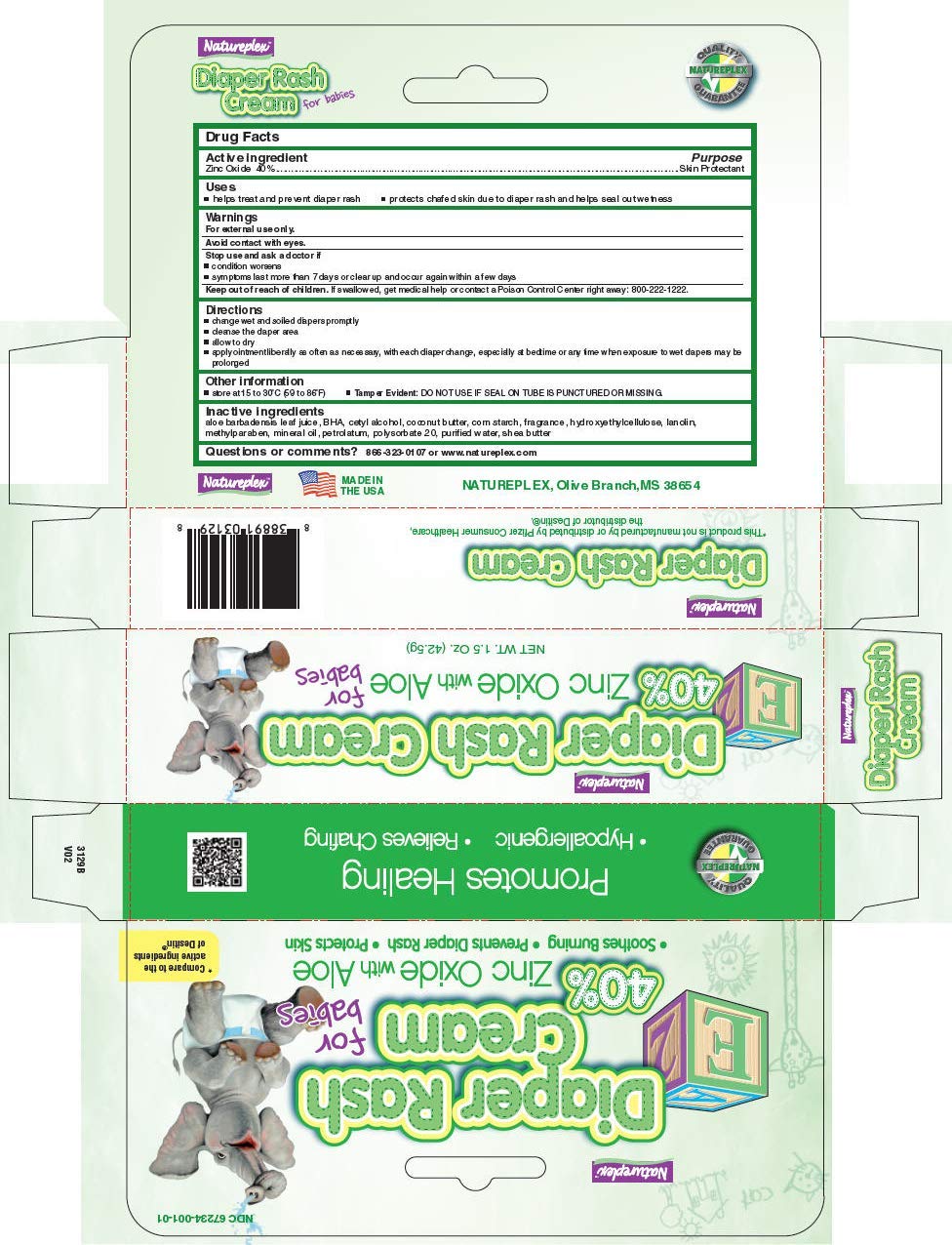 Diaper Rash Cream 40% Zinc Oxide with Aloe