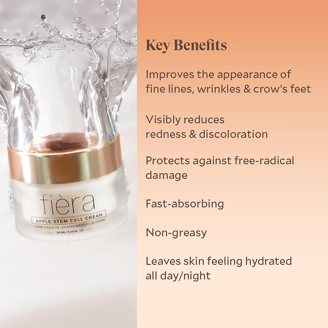 FIÈRA 24-Hour Rejuvenating Face Cream with Apple Stem Cells - Anti-Aging Moisturizer for Mature Skin, Day & Night Hydration, Improves Skin Tone, Texture, and Elasticity - 1.69 FL. OZ. / 50 ML