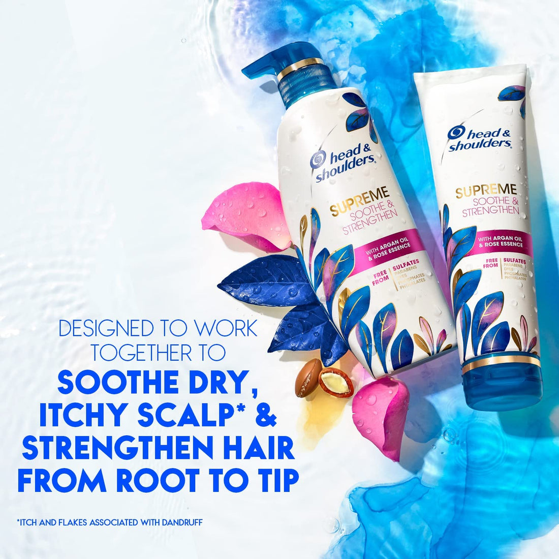 Head & Shoulders Supreme, Scalp Care and Dandruff Treatment Shampoo and Conditioner Bundle, with Argan Oil and Rose Essence, Soothe and Strengthen Hair and Scalp, 11.8 Fl Oz