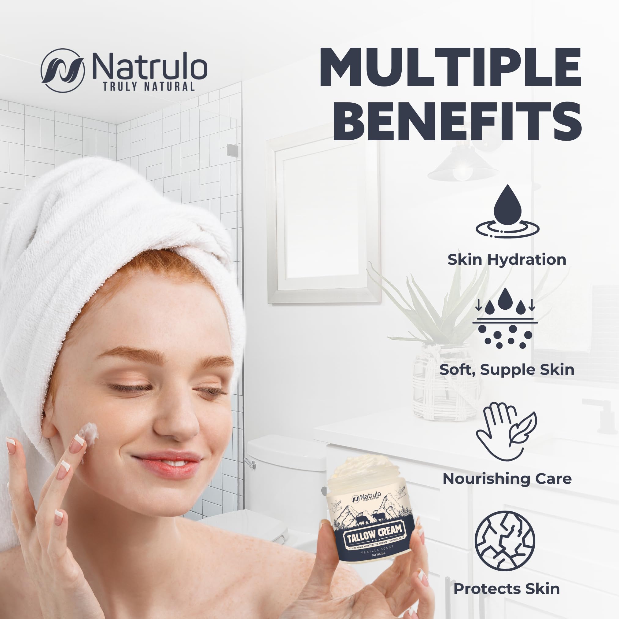 Beef Tallow Cream – All Natural Grass Fed Beef Tallow and Honey All Purpose Balm – Moisturizing Face and Body Lotion for Eczema, Cracked, Dry, Itchy, Irritated Skin – Skin Repair Skincare Made in USA