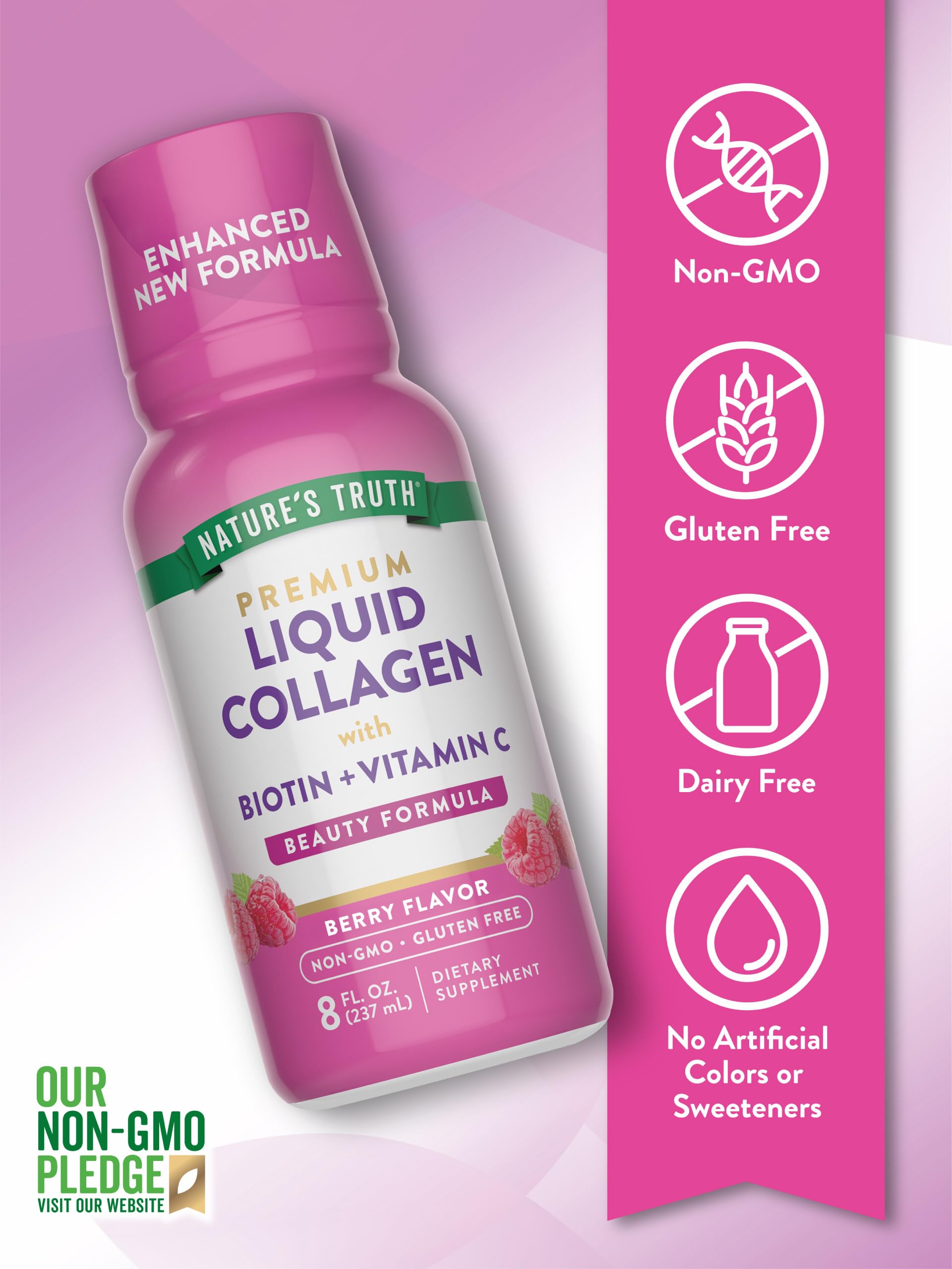 Nature's Truth Liquid Collagen | with Biotin | Berry Flavor | 8 oz | Non-GMO and Gluten Free Supplement