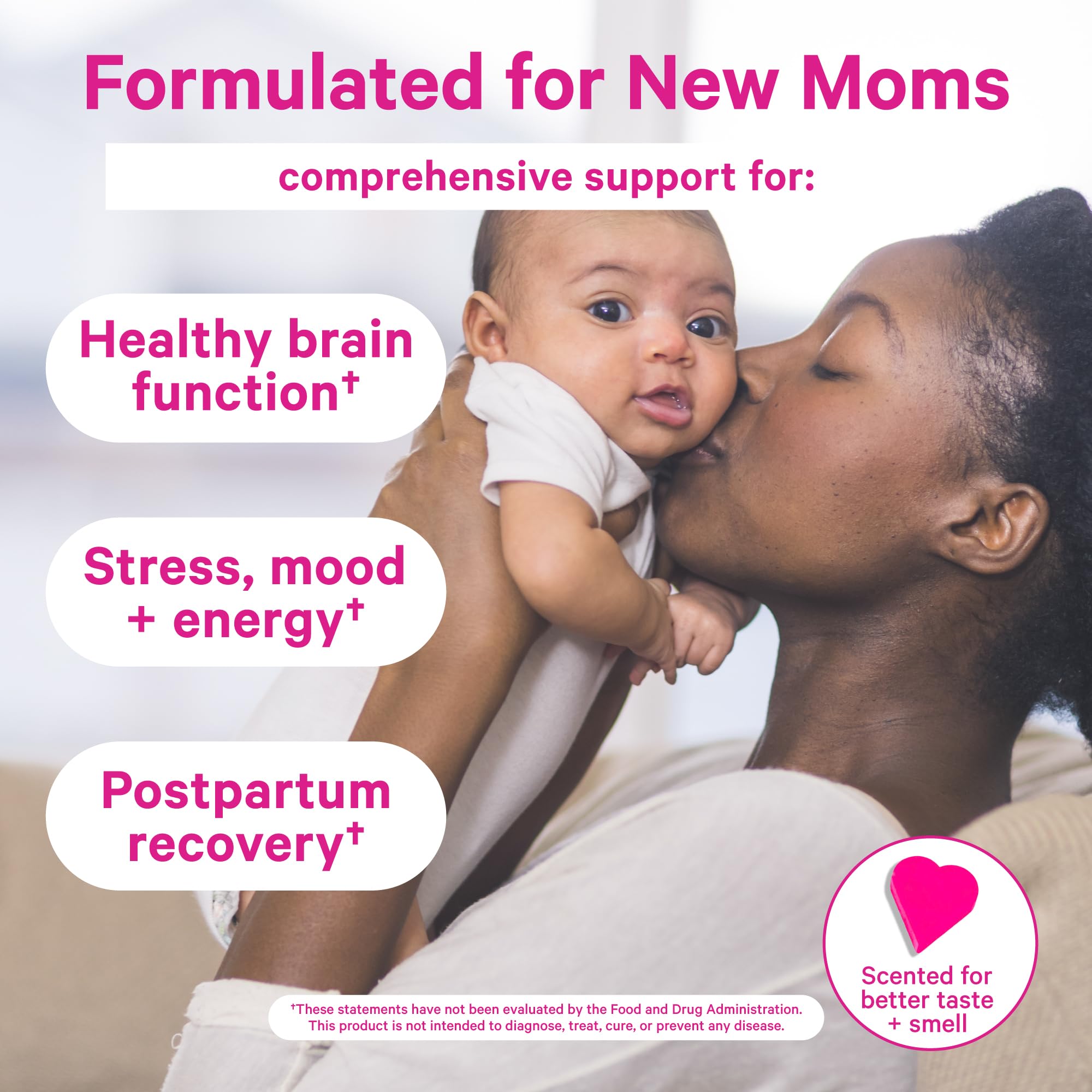 Pink Stork Total Postnatal Vitamins for Women with Vegan DHA, Iron, Folate, and Vitamin B12, Postpartum Recovery Essentials, Daily Supplement for Breastfeeding Moms - 1 Month Supply