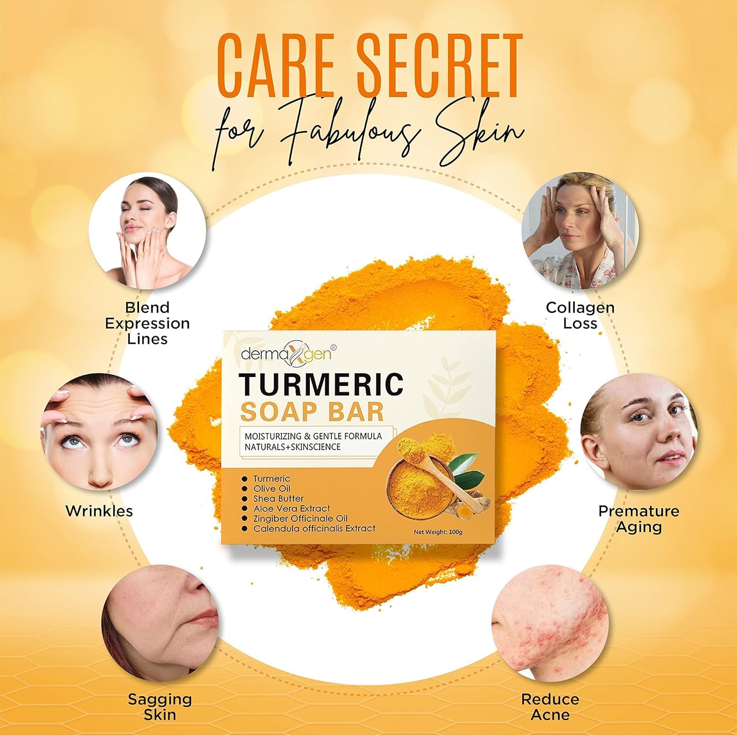 DERMAXGEN Organic TURMERIC Soap Bar | Pure Natural Handcrafted Skincare, Face & Body Cleanser | Blemish Control, Reduce Acne, Radiant Skin, Evens Tone, Fades Scars, Sun Damage, Age Spots (7 OZ)