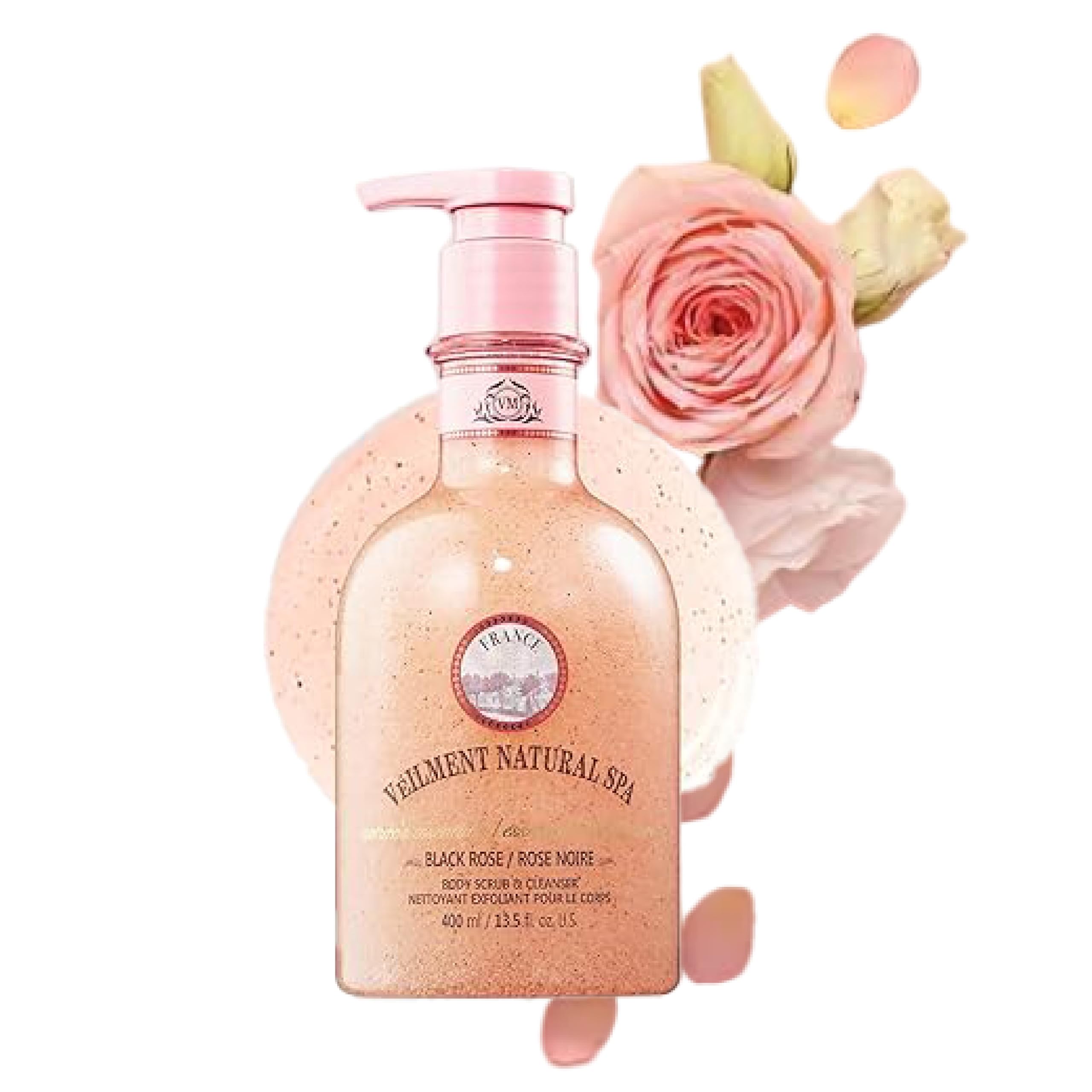 VEILMENT NATURAL SPA 2-in-1 BODY WASH & BODY SCRUB BLACK ROSE(13.53fl.oz) - Natural Exfoliating Salt Scrub for Deep Cleansing - Effective on Scars & Wrinkles - Exfoliate & Moisturize Skin Polishes