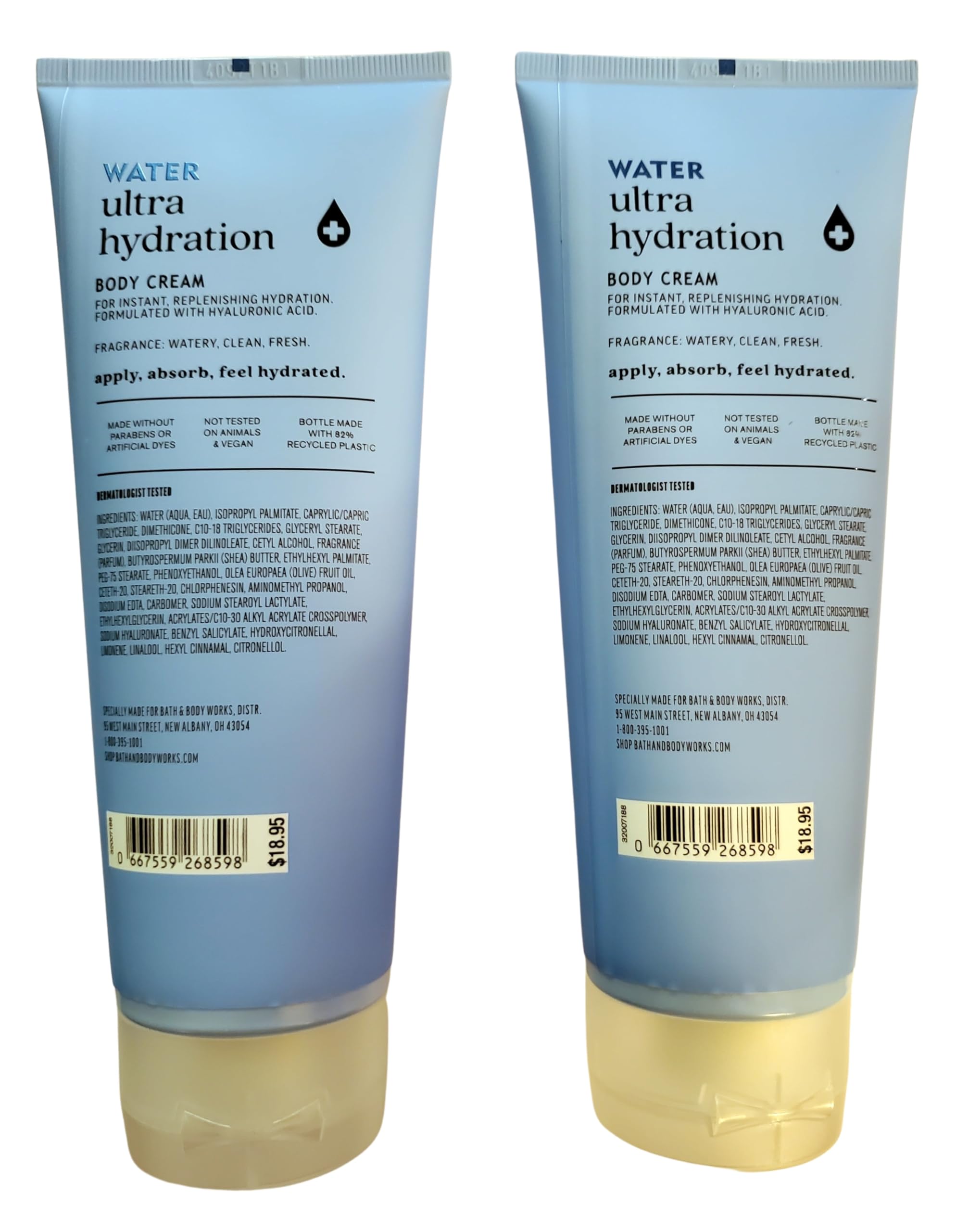 Bath & Body Works Water Ultra Hydration with Hyaluronic Acid Body Cream 8 Ounces Pack of 2