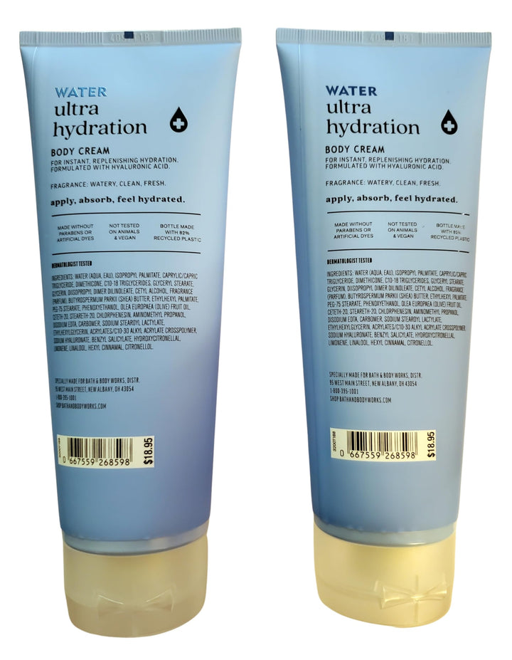 Bath & Body Works Water Ultra Hydration with Hyaluronic Acid Body Cream 8 Ounces Pack of 2
