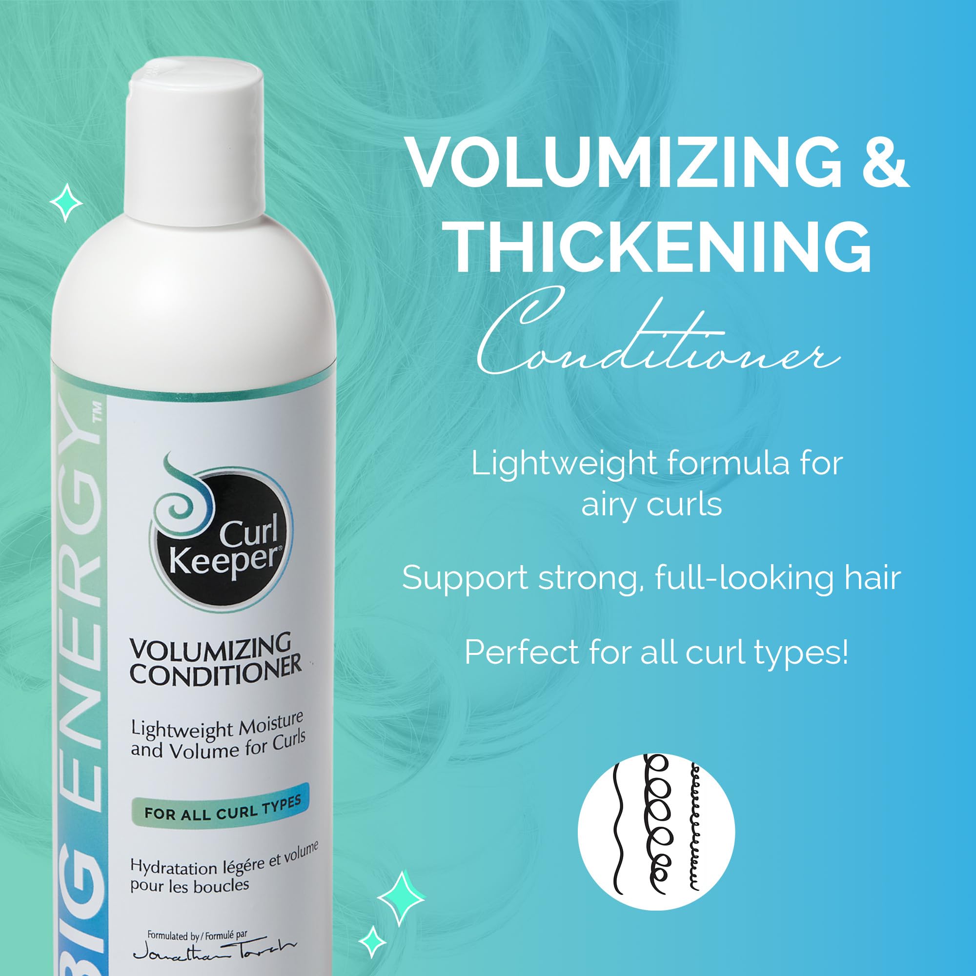 Curl Keeper Big Energy Volumizing Conditioner - Ultra-Lightweight Moisture & Volume for All Curl Types - Weightless Hair Conditioner Adds Volume & Body - Sulfate Free, Water-Based Formula