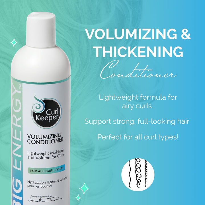 Curl Keeper Big Energy Volumizing Conditioner - Ultra-Lightweight Moisture & Volume for All Curl Types - Weightless Hair Conditioner Adds Volume & Body - Sulfate Free, Water-Based Formula