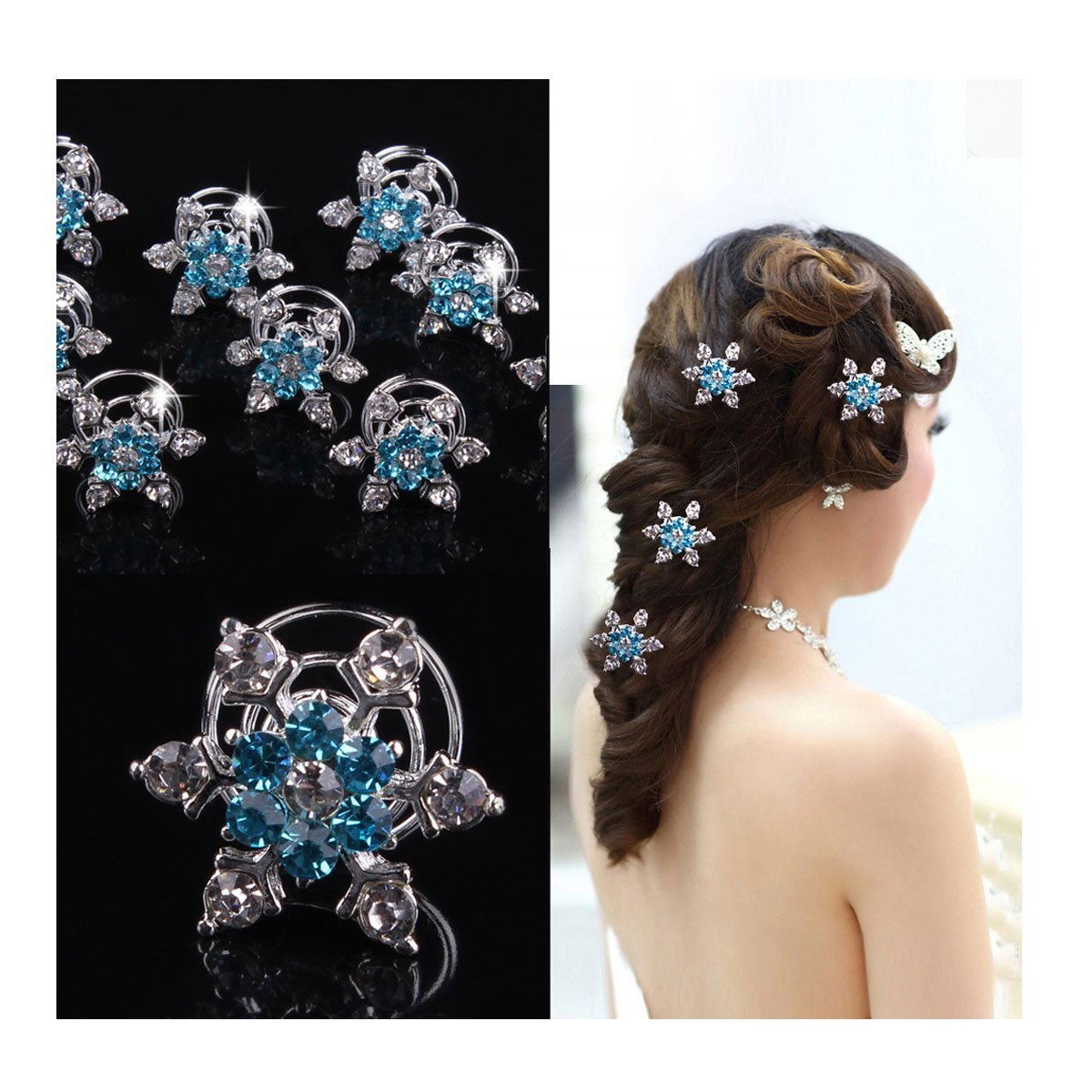 Set of 10 , Pattern 07 : Chicone Snowflask Hair Coils Swirls Twists Spirals Springs Pins for Bridal Wedding Prom Set of 10