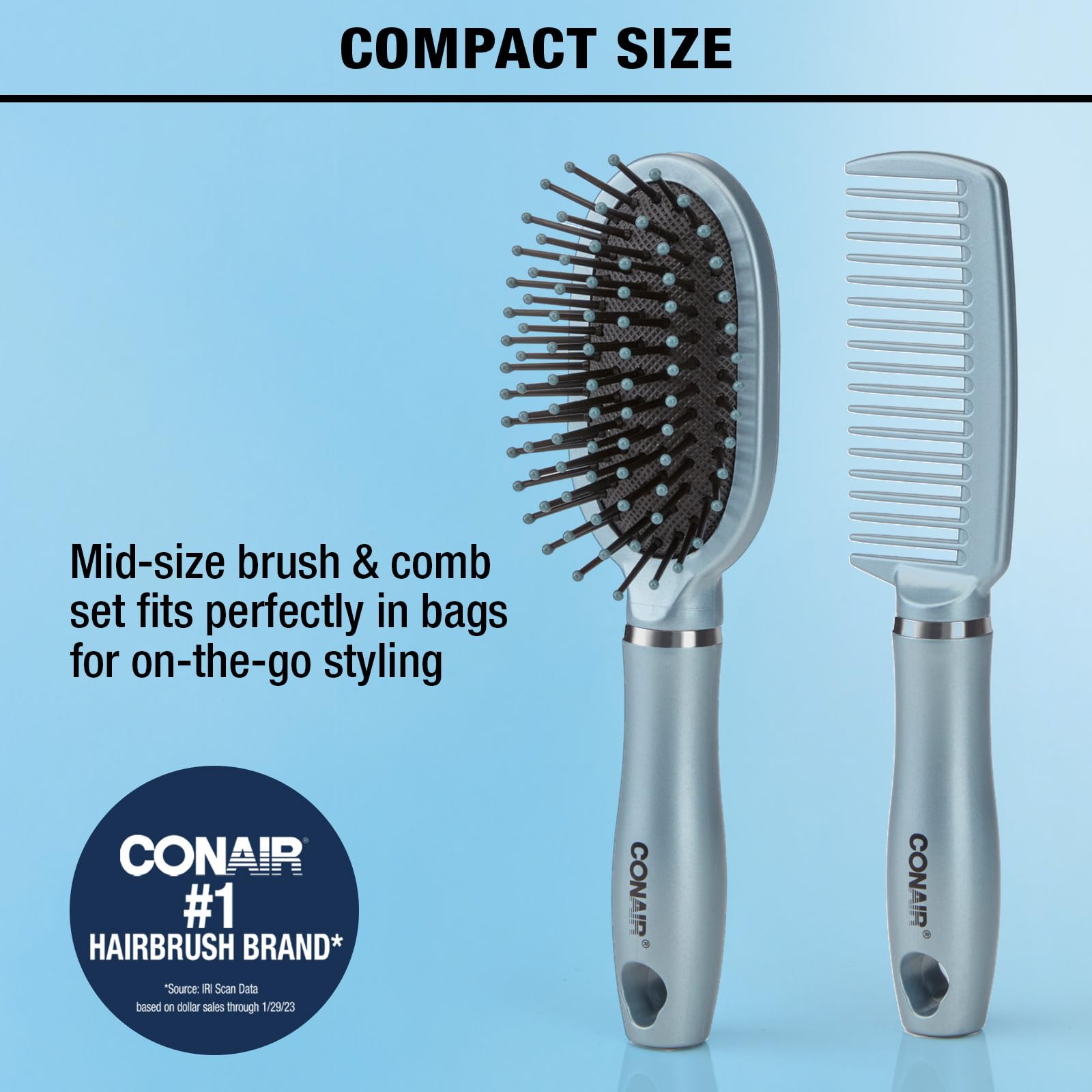 Conair Detangle & Style hair brush set - wide tooth comb and travel hair brush - Detangling Brush and Comb Set - Color at random - 2 Count