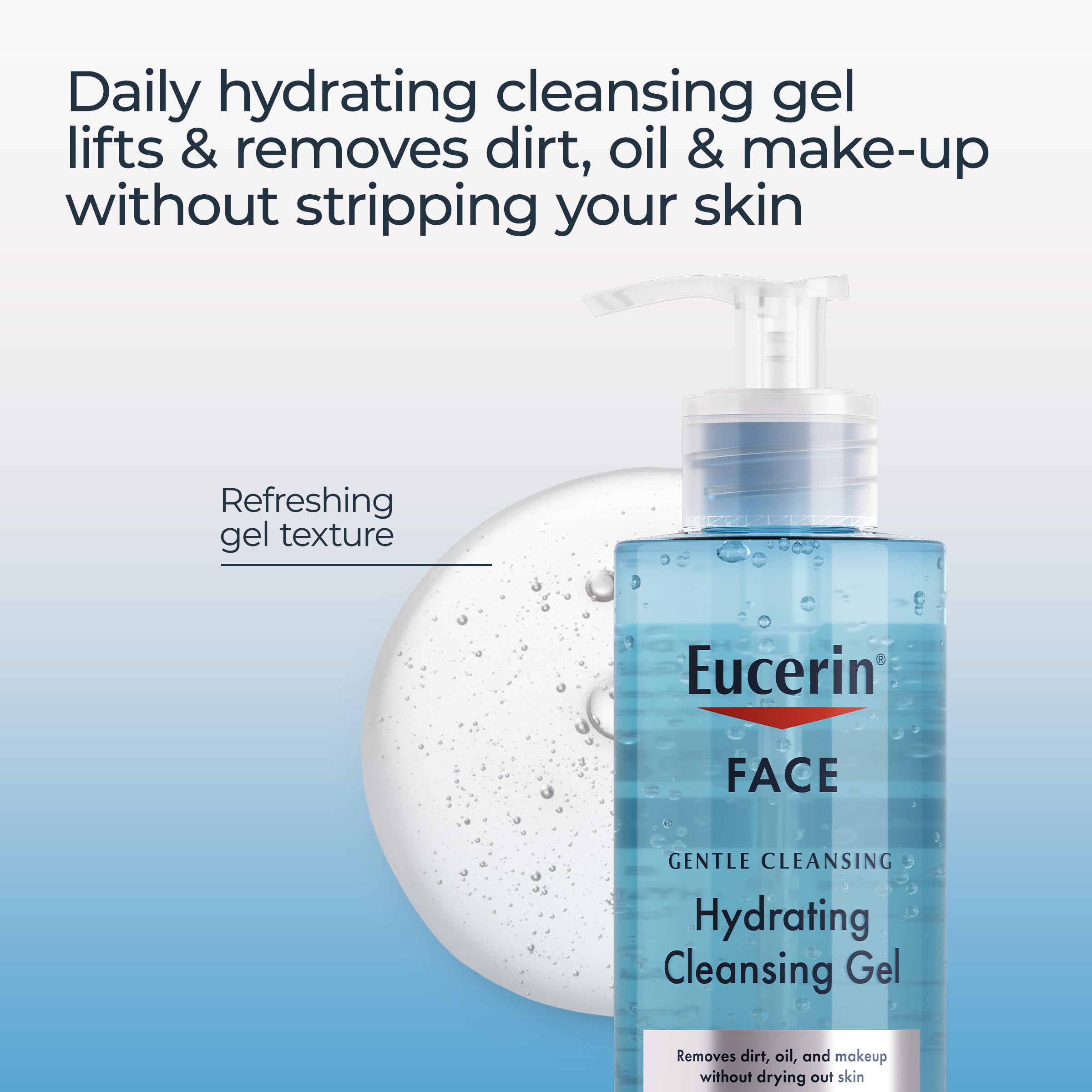 Eucerin Face Gentle Cleansing Hydrating Cleansing Gel, Daily Face Wash and Makeup Remover with Hyaluronic Acid, 13.5 Fl Oz Bottle