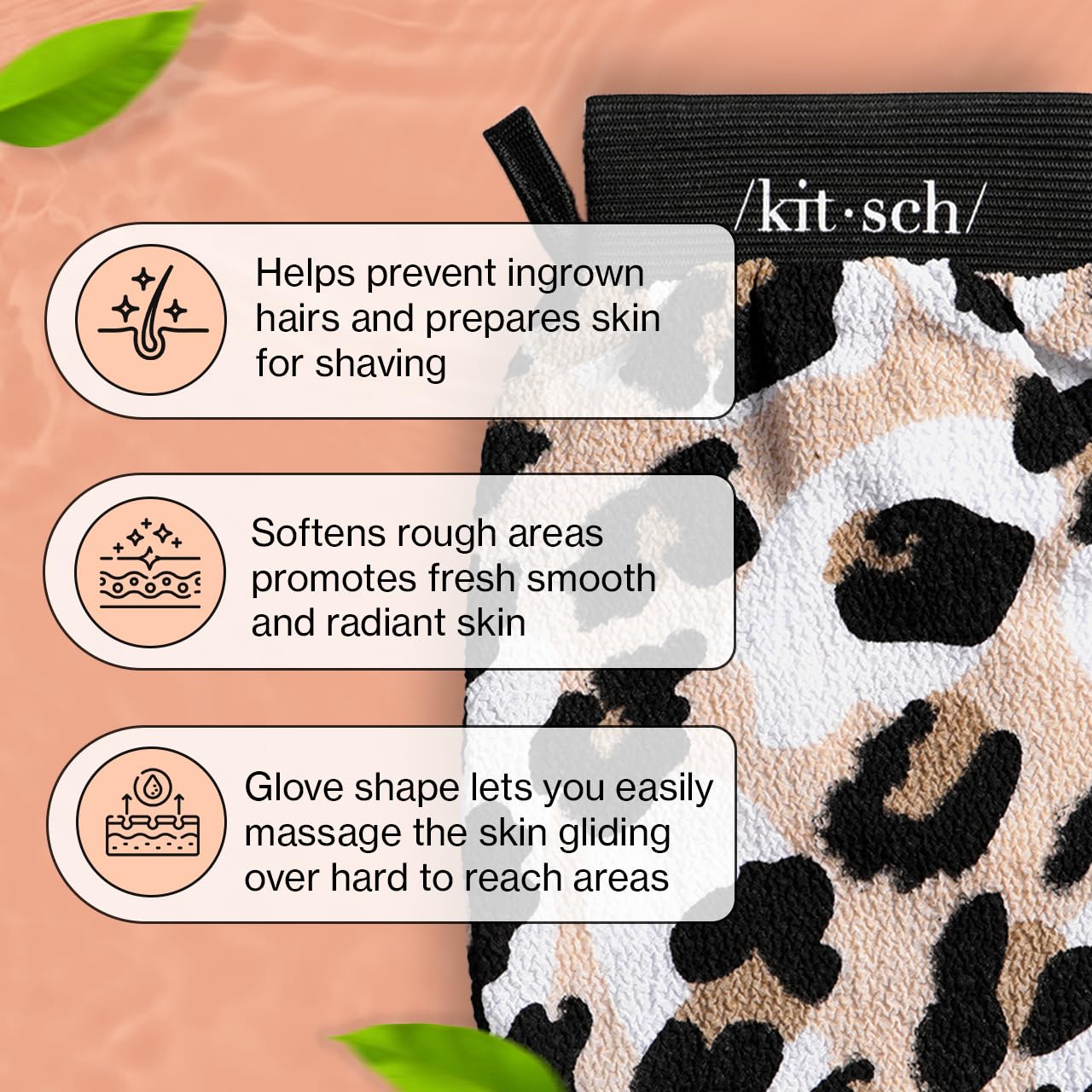 Kitsch Deep Exfoliating Glove, Eco Friendly Exfoliating Body Scrubber, Dead Skin Remover and Body Scrub Mitt for Skin Cell Renewal, for Shower and Bath, Leopard