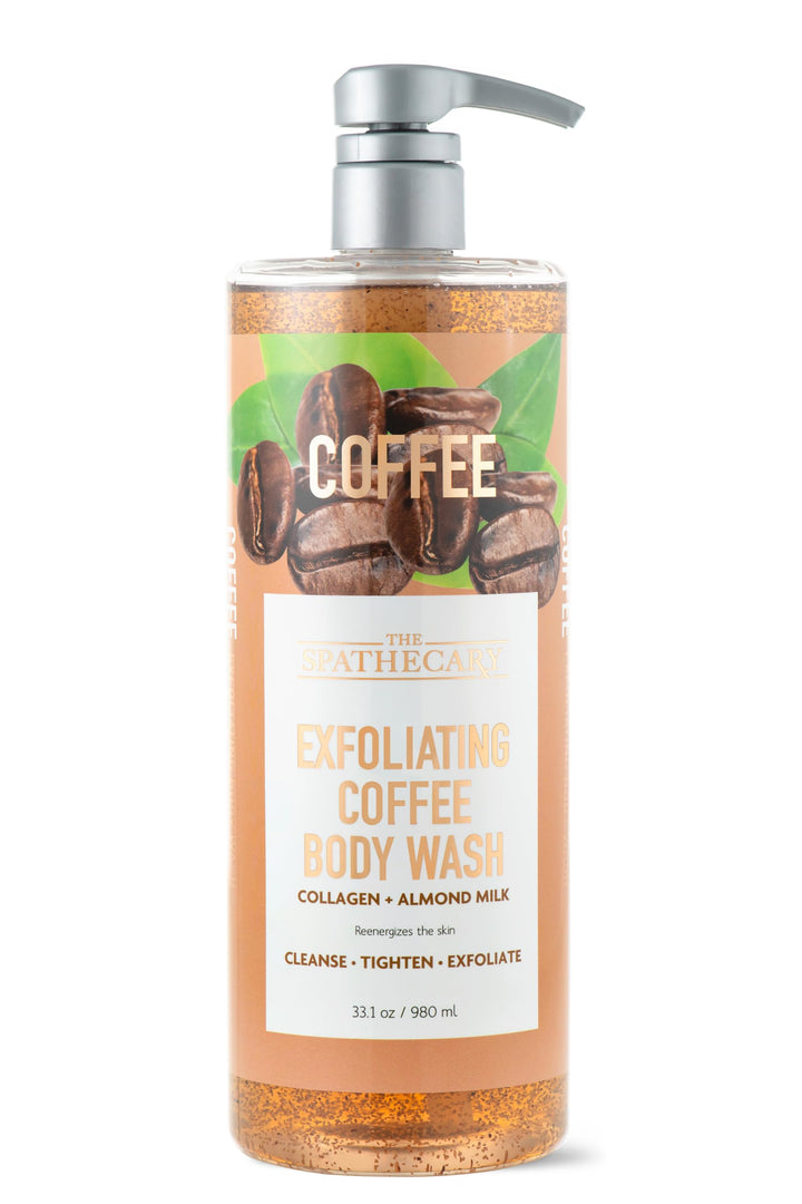 The Spathecary Exfoliating Coffee Body Wash, Skin Tightening Exfoliator Scrub with Collagen + Almond Milk (32 fl oz), pH Balanced, Sulfrate Free, Paraben Free, Cruelty Free