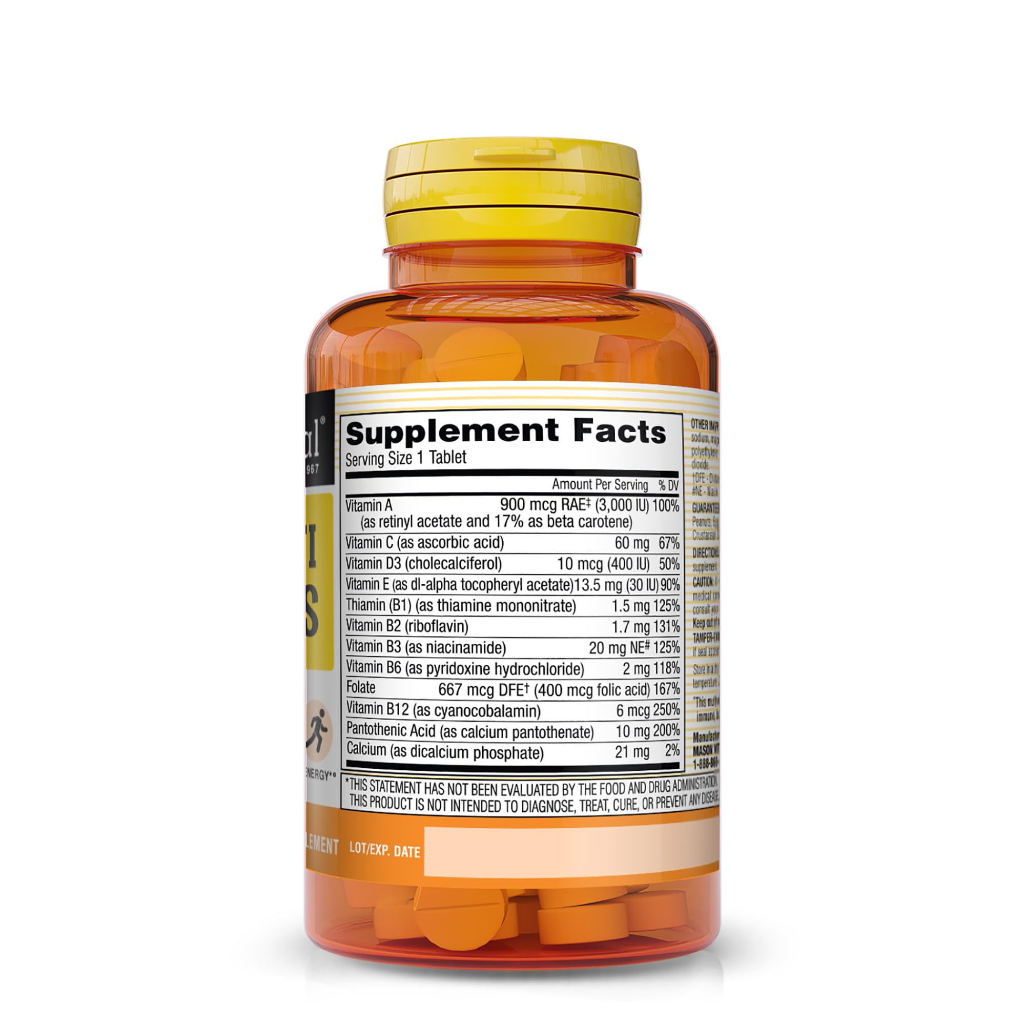 MASON NATURAL Mini Multi Vitamins, Vitamins A, C, D3, E, B1, B2, B3, B6, B12, Folate and Calcium for Overall Health, 300 Day Supply