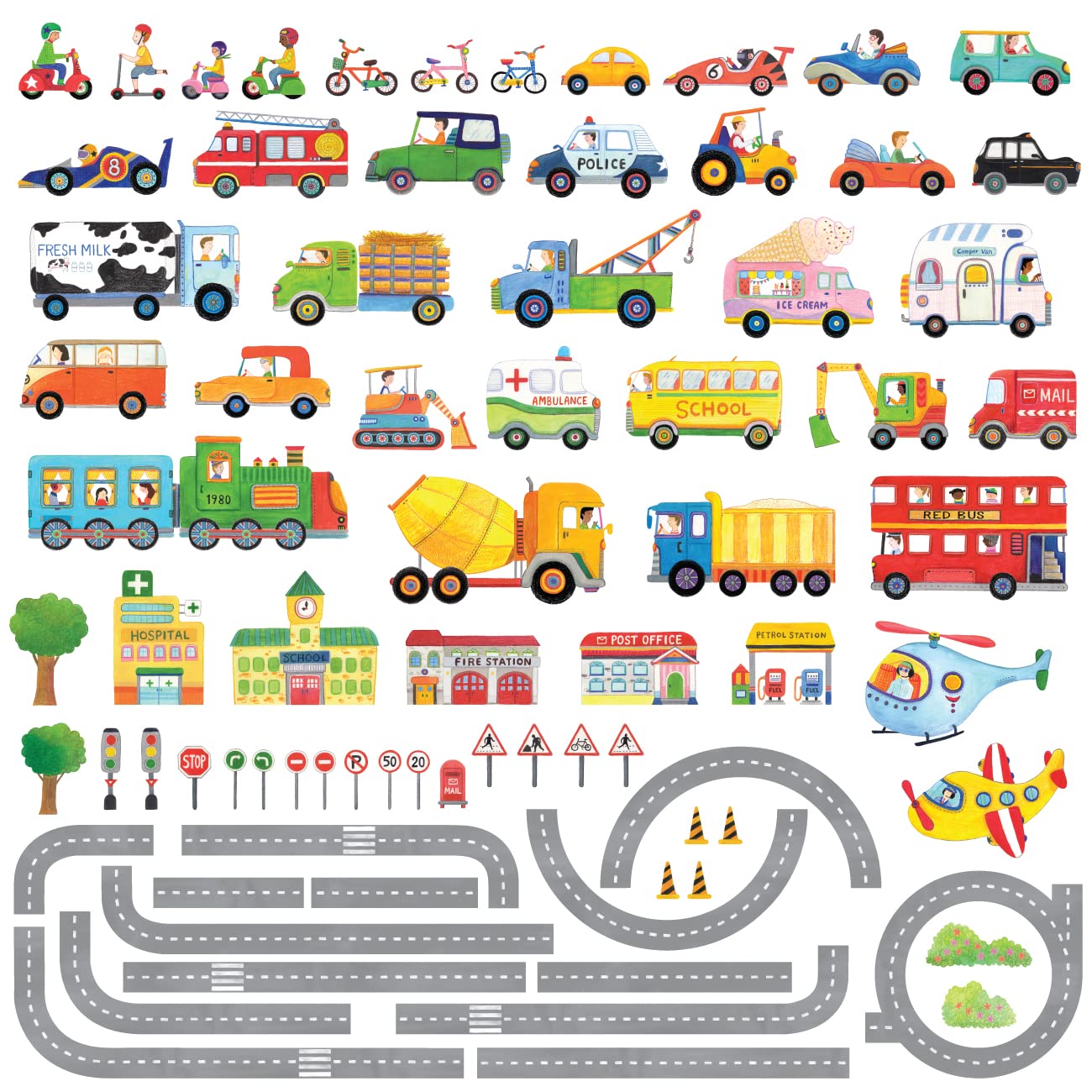 DECOWALL SG3-1404P1405 The Road and Cars Kids Wall Stickers Wall Decals Peel and Stick Removable Wall Stickers for Kids Nursery Bedroom Living Room (Medium) décor