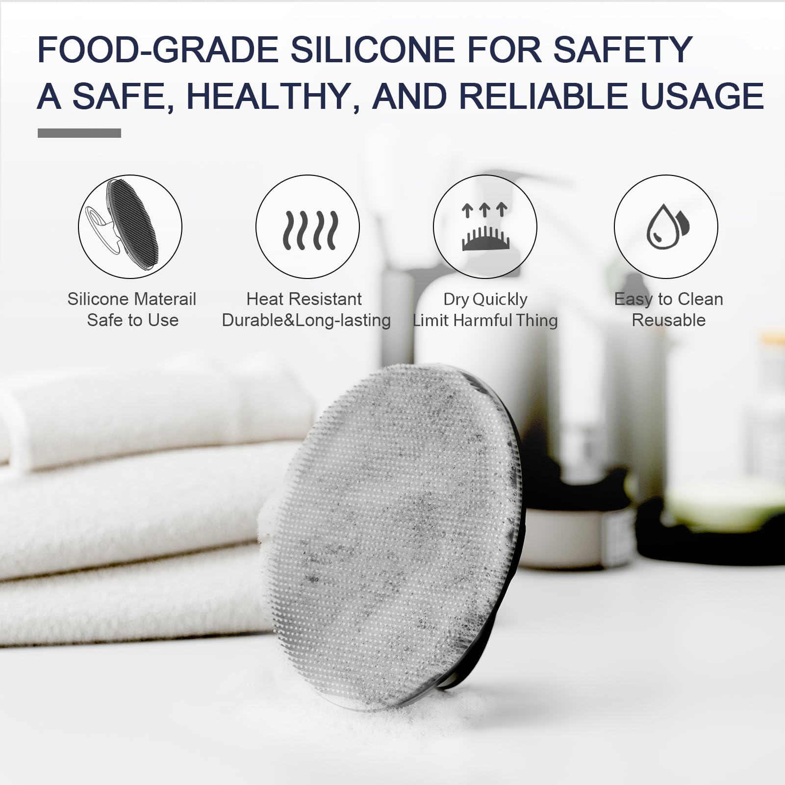 BEAUTAIL Silicone Body Scrubber Shower Bath Wash Brush Gentle Exfoliating Scrub Cleansing Loofah for Women Men Baby Sensitive Skin, Easy to Clean, Lather Nicely, More Hygienic, 1 Pack, Black