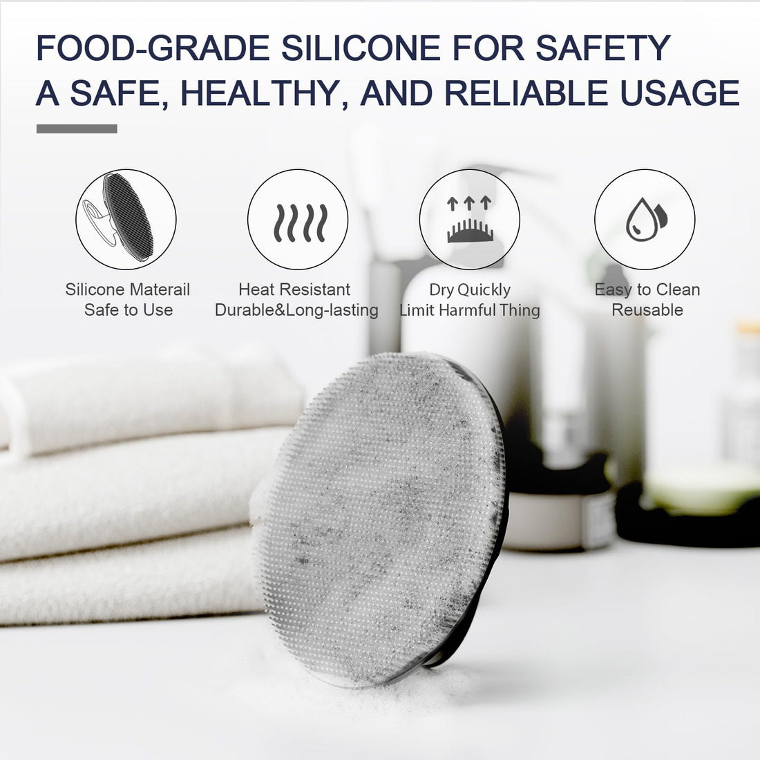 BEAUTAIL Silicone Body Scrubber Shower Bath Wash Brush Gentle Exfoliating Scrub Cleansing Loofah for Women Men Baby Sensitive Skin, Easy to Clean, Lather Nicely, More Hygienic, 1 Pack, Black