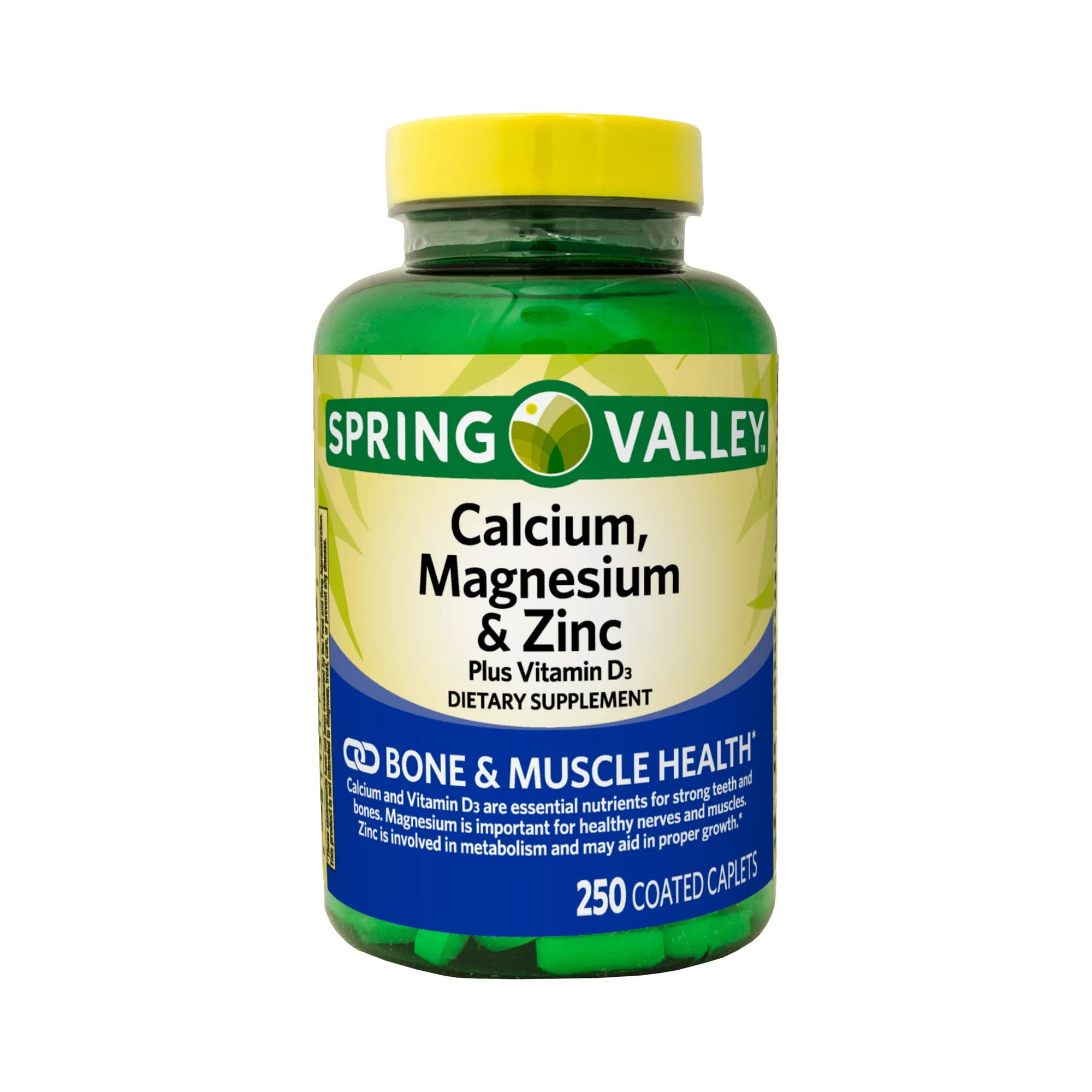 Calcium, Magnesium, Zinc & Vitamin D3. Includes Luall Sticker + Spring Valley Calcium, Magnesium & Zinc Plus Vitamin D3 Caplets Dietary Supplement, 250 Count