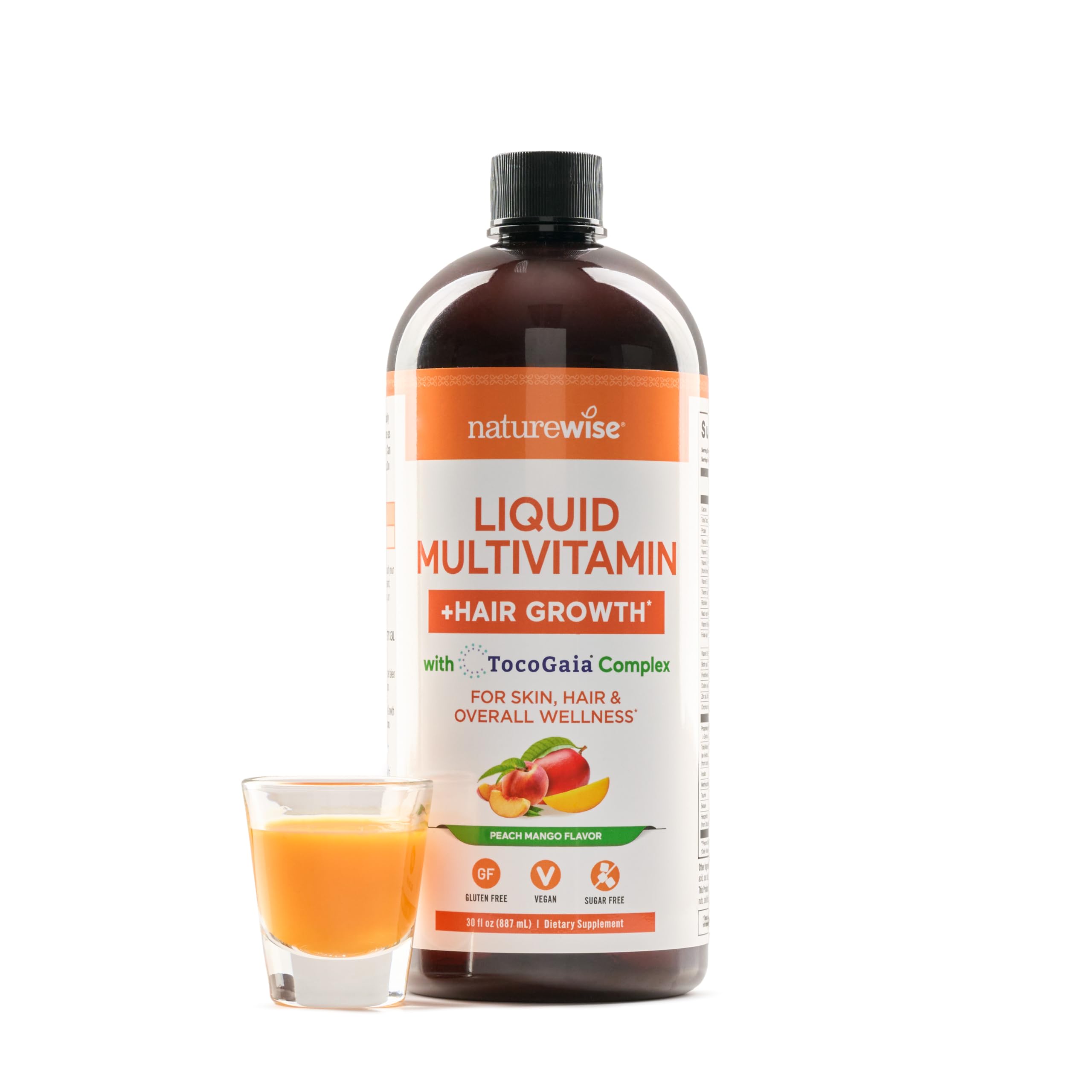 NatureWise Liquid Multivitamin for Hair Growth for Women and Men + Tocogaia® - Biotin - Vitamin D, E, B Complex - Supports Immune, Eye, Nail Health - Ages 18+ - 30 Fl Oz(887 mL)