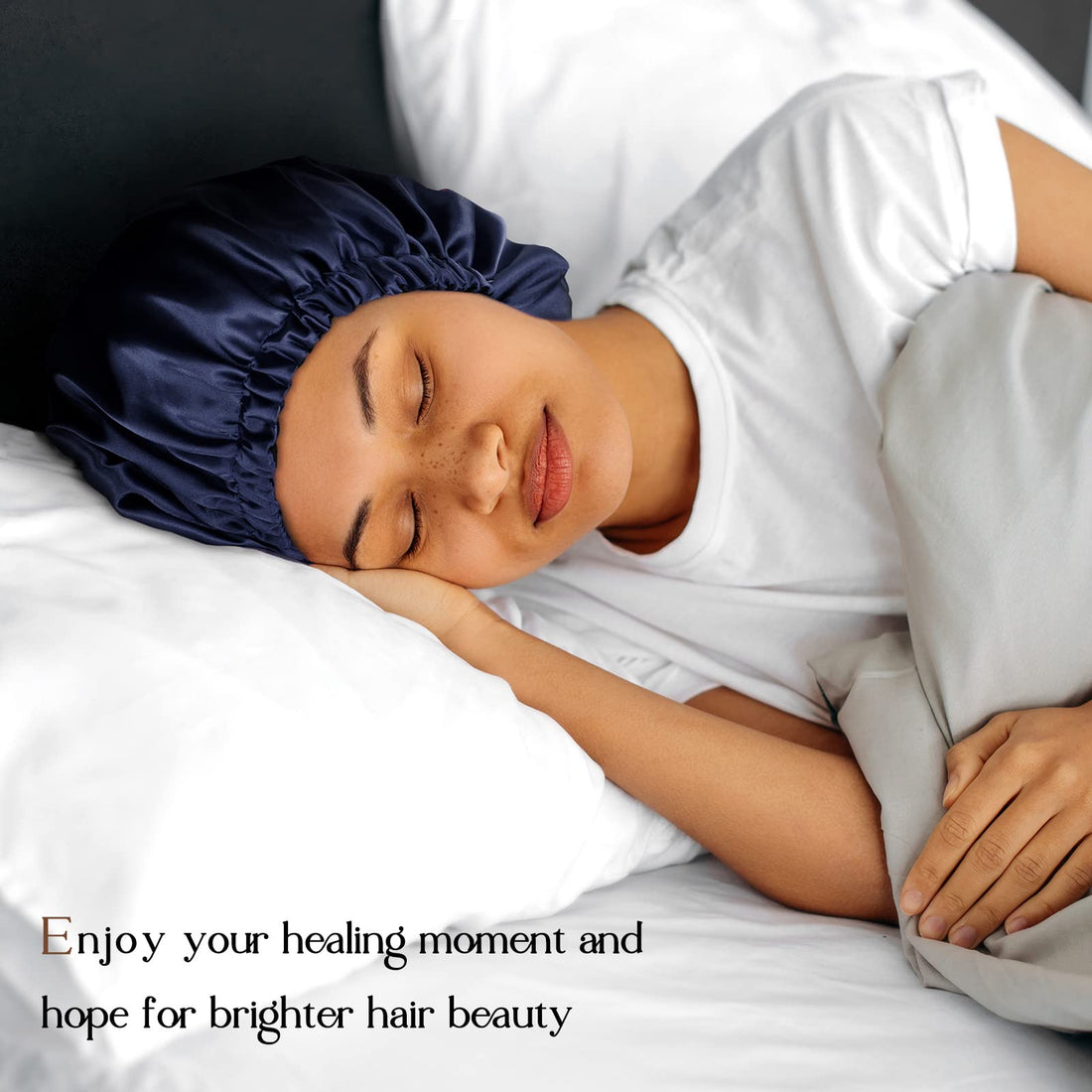 YANIBEST Adjustable Silk Bonnet Double Layer Satin Bonnet Hair Bonnet for Sleeping Bonnets for Women Hats Curly Natural Hair, Navy Blue