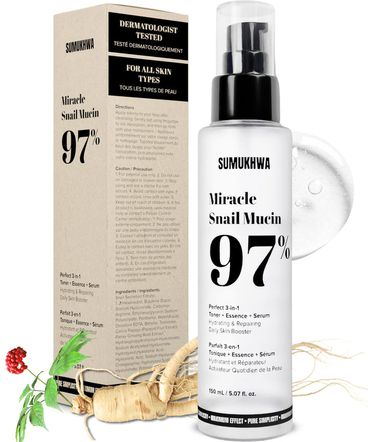 Advanced Snail 97 Mucin Power Essence, Large 150ml, Snail Mucin Serum with Snail Secretion Filtrate 97% and 8 Hyaluronic Acids for Face Dull Skin, Korean Skincare Snail Moisturizer for All Skin Types
