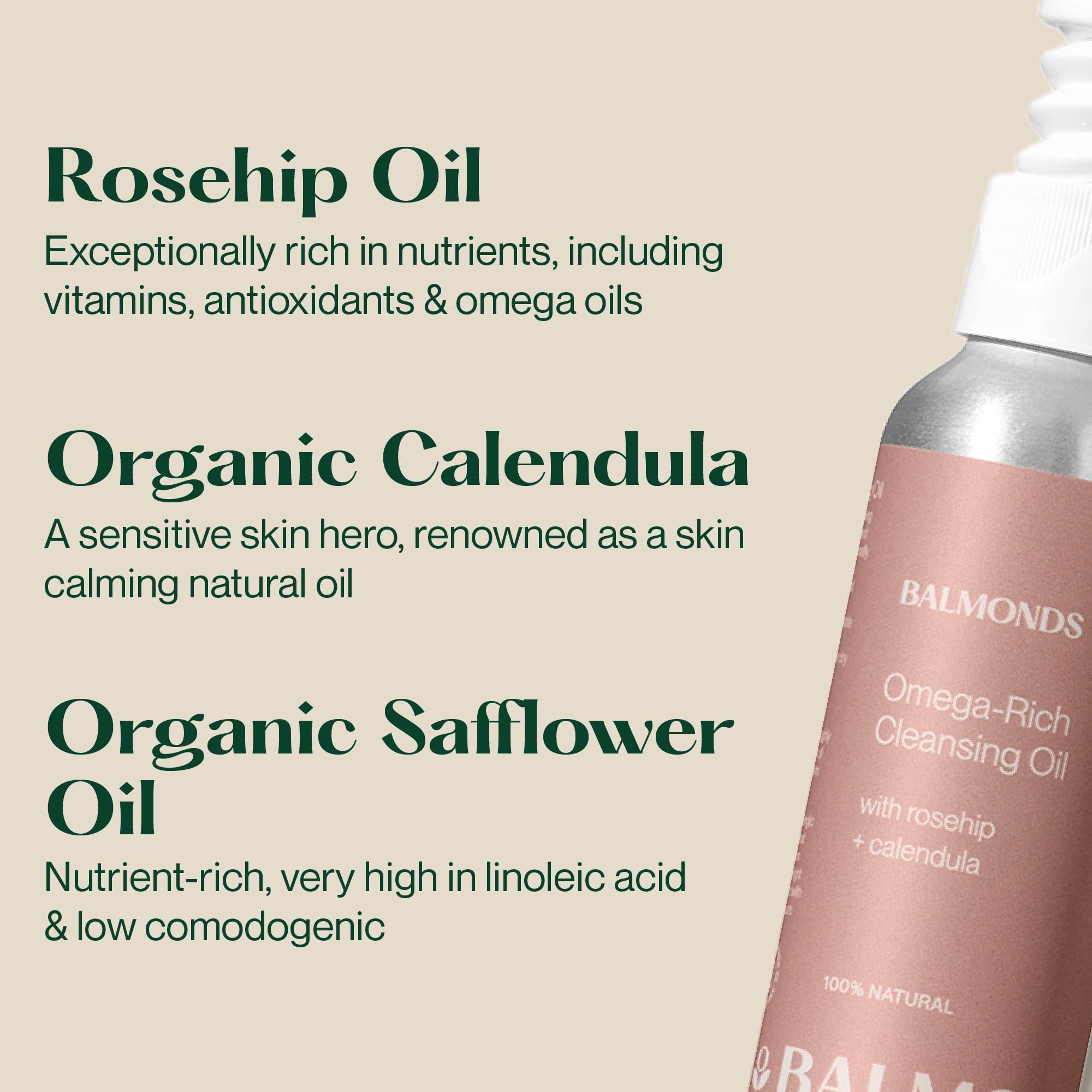 Balmonds Omega-Rich Cleansing Oil 200ml - Nourishing Facial Cleansing Oil - Skin Conditioning Cleansing Oil with Rosehip and Calendula - Removes Makeup and Suits Dry, Sensitive Skin
