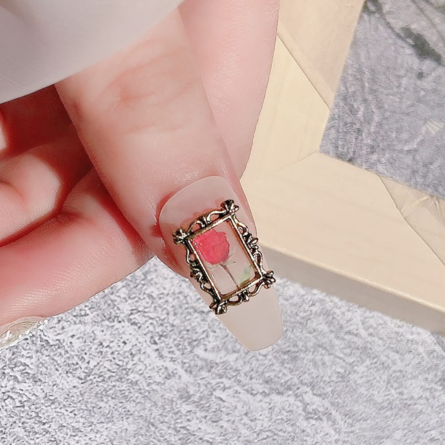 SILPECWEE 60pcs Retro Nail Charms Metal Punk Nail Jewels Engraved Nail Frame Charms for Nails 3D Nail Art Charms Flat-Back Nail Studs Nail Art Decoration for DIY Craft