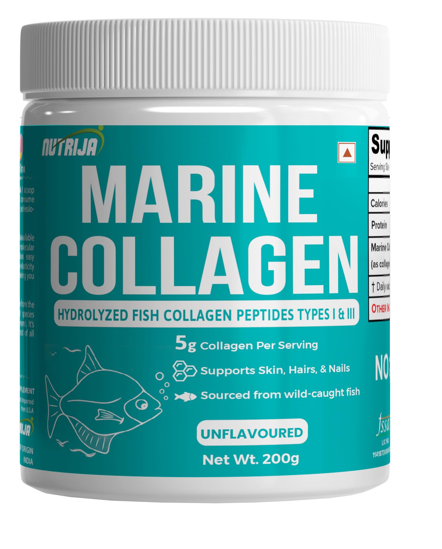 NutriJa Marine Collagen Peptides – Hydrolyzed Fish Collagen - Highly Bioavailable - Small Molecule Size 300Da (0.3 kDa) 200grams