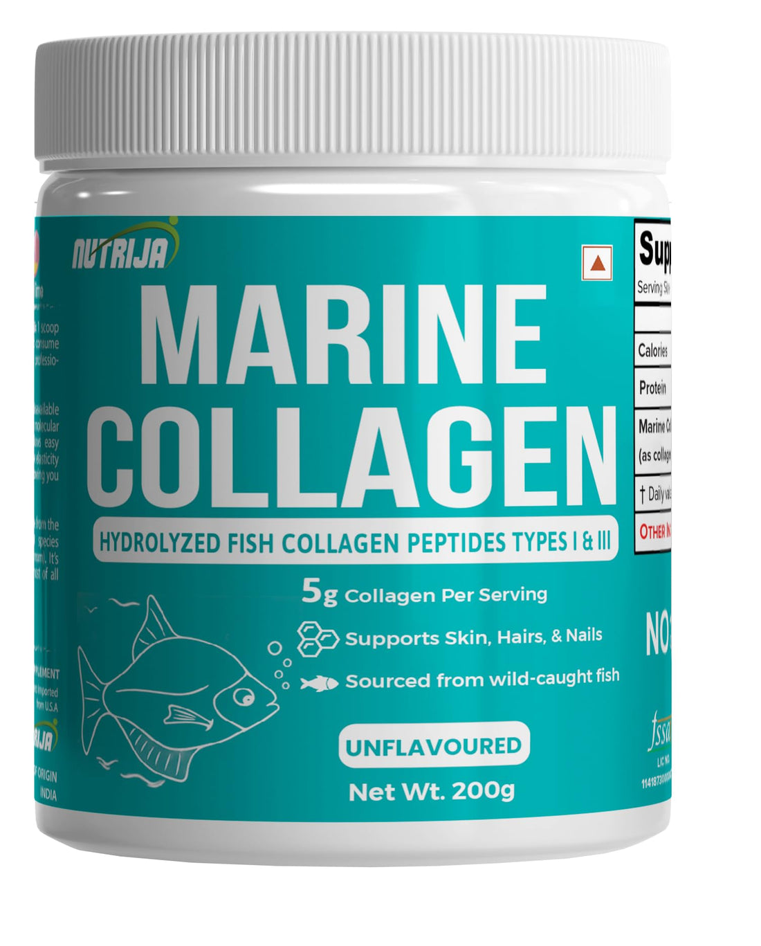 NutriJa Marine Collagen Peptides – Hydrolyzed Fish Collagen - Highly Bioavailable - Small Molecule Size 300Da (0.3 kDa) 200grams